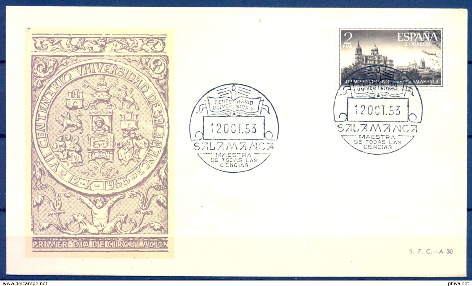 1953 , SOBRE PRIMER DIA , ED. 1128 , VII CENT. UNIVERSIDAD DE SALAMANCA - FDC