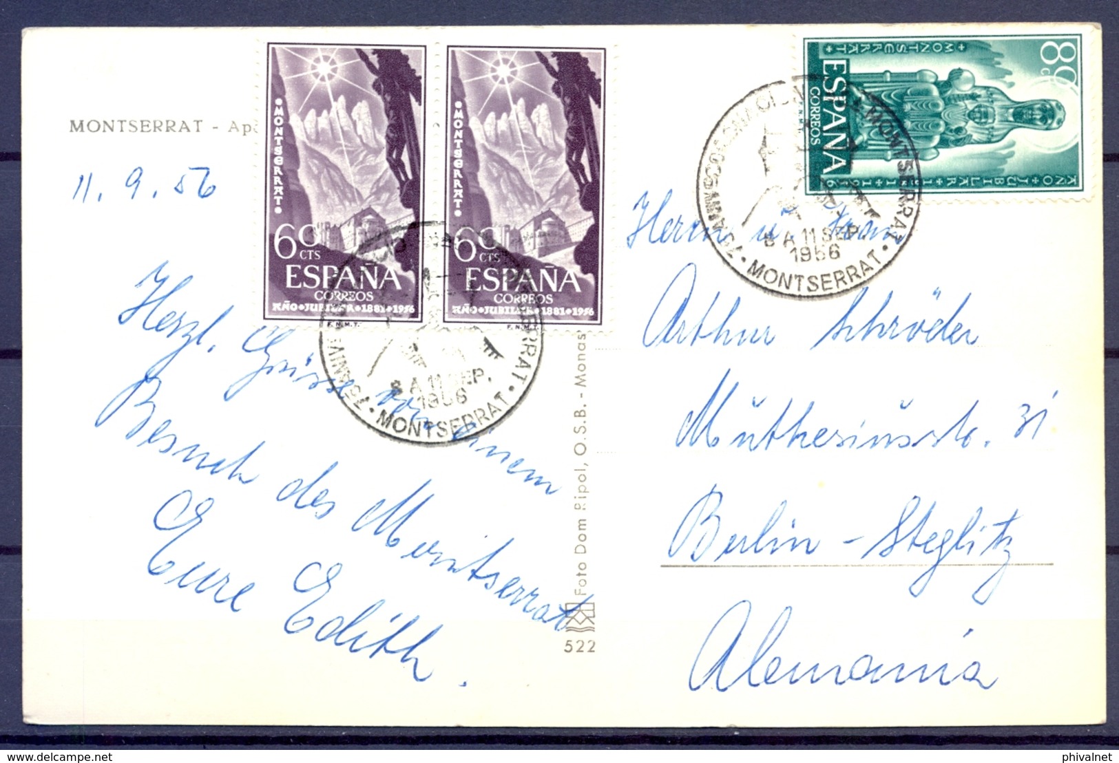 1956 , BARCELONA , MONTSERRAT , MATASELLOS CONMEMORATIVO , ED. 1193 X 2 , 1194 - Cartas & Documentos