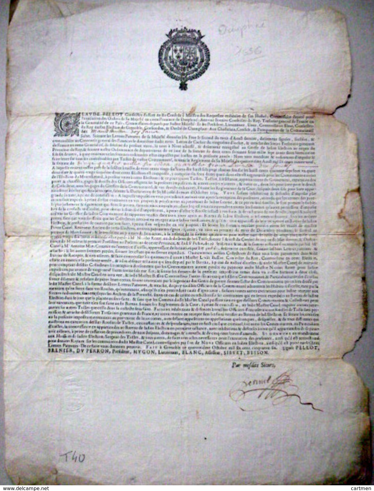 38 DAUPHINE TAILLE IMPOT 1656 ORDONNANCE RECLAMANT LE PAIEMENT DE LA TAILLE ANNUELLE DOCUMENT XVII° - Documents Historiques