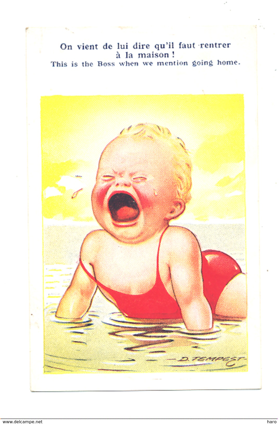 FANTAISIE - Humour - Illustrateur TEMPEST -Lot De 2 CP  , Bébé Pleurant, Plage, Bain Nu,....1937 - Paterson