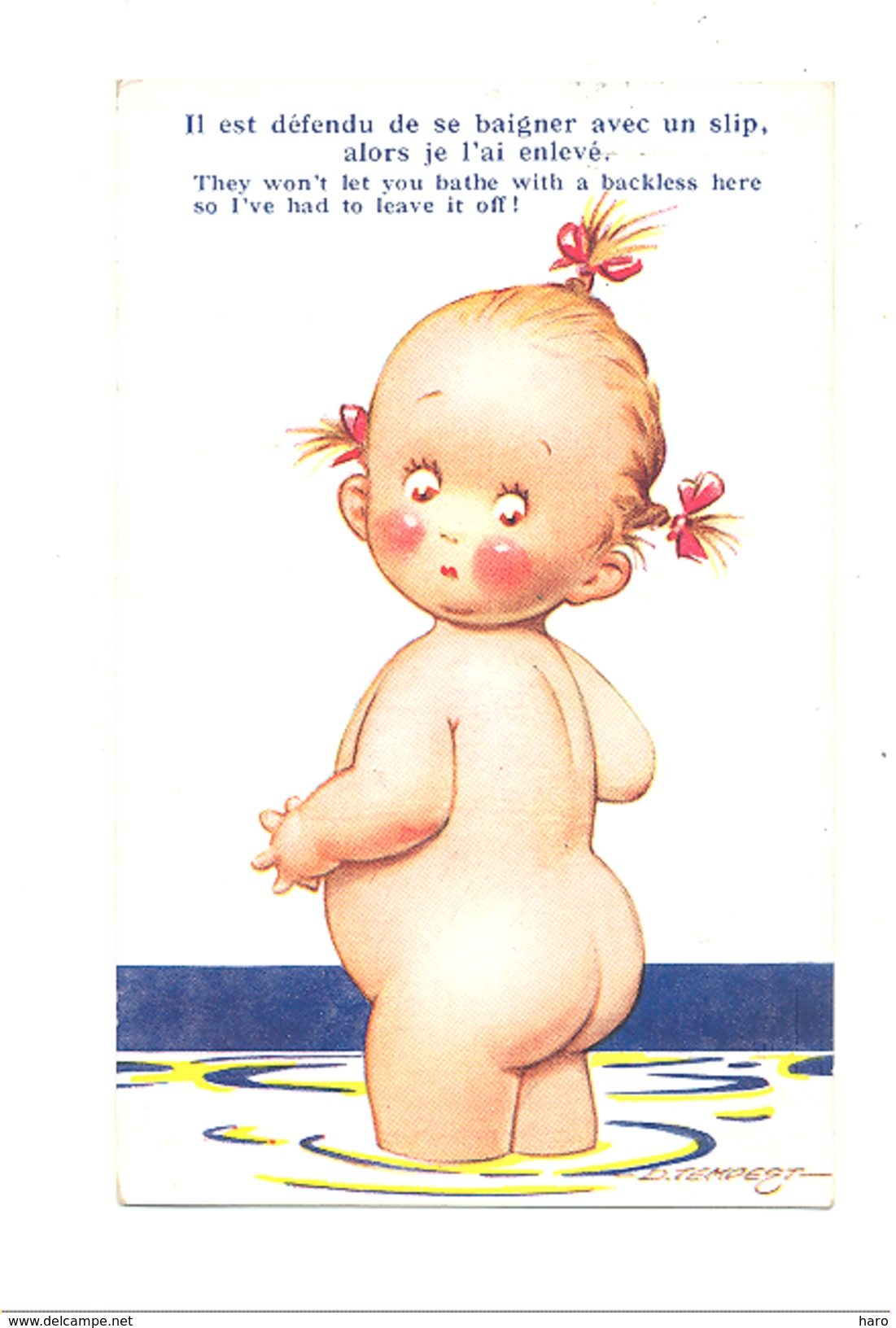 FANTAISIE - Humour - Illustrateur TEMPEST -Lot De 2 CP  , Bébé Pleurant, Plage, Bain Nu,....1937 - Paterson