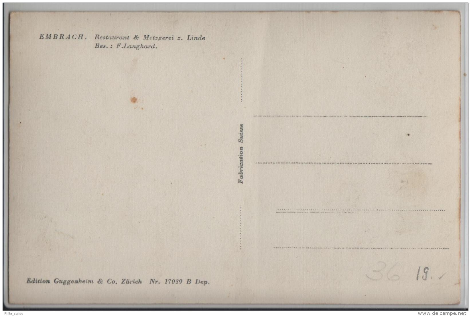 Embrach - Restaurant & Metzgerei Zur Linde - Animee Auto - Photo: Guggenheim No. 17039 - Embrach