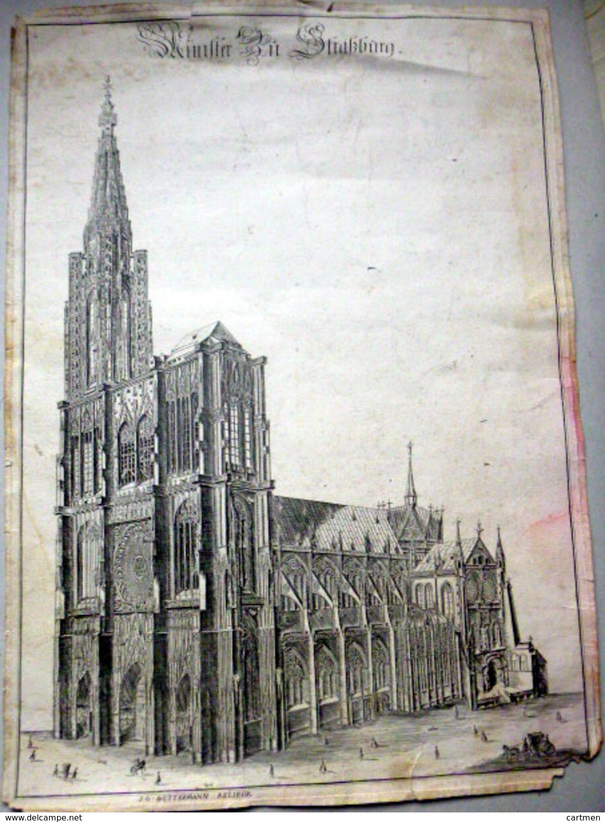 67 STRASBOURG GRANDE  GRAVURE ORIGINALE  XVIII° A L'EAU FORTE PAR GUTTERMANN DE LA CATHEDRALE DE STRASBOURG  GROS PLAN - Autres & Non Classés