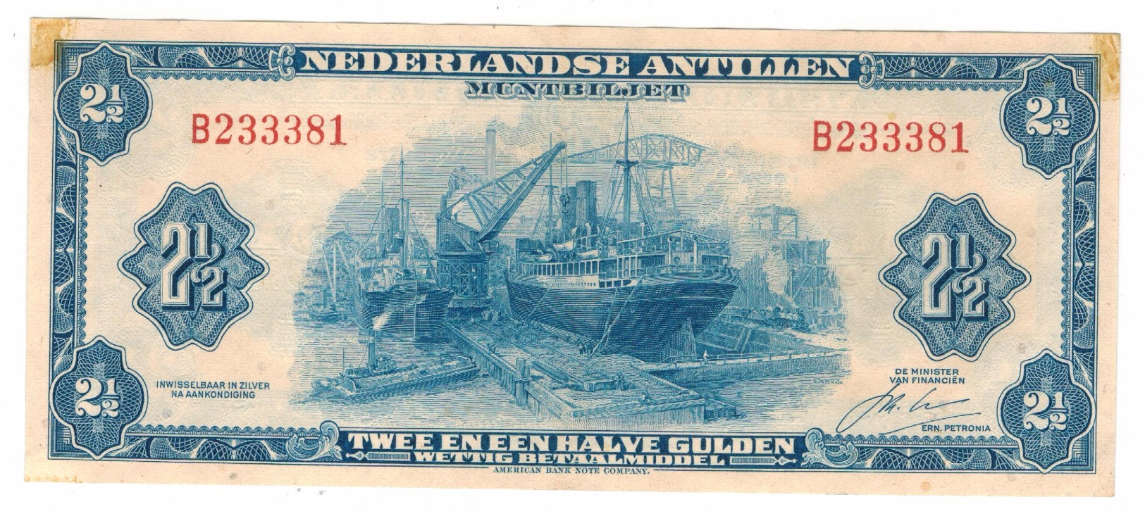 Netherland Antilles  2 1/2 Gulden ,  1964 , Crisp XF!!!! . Rare . Free S & H To USA. - Antilles Néerlandaises (...-1986)