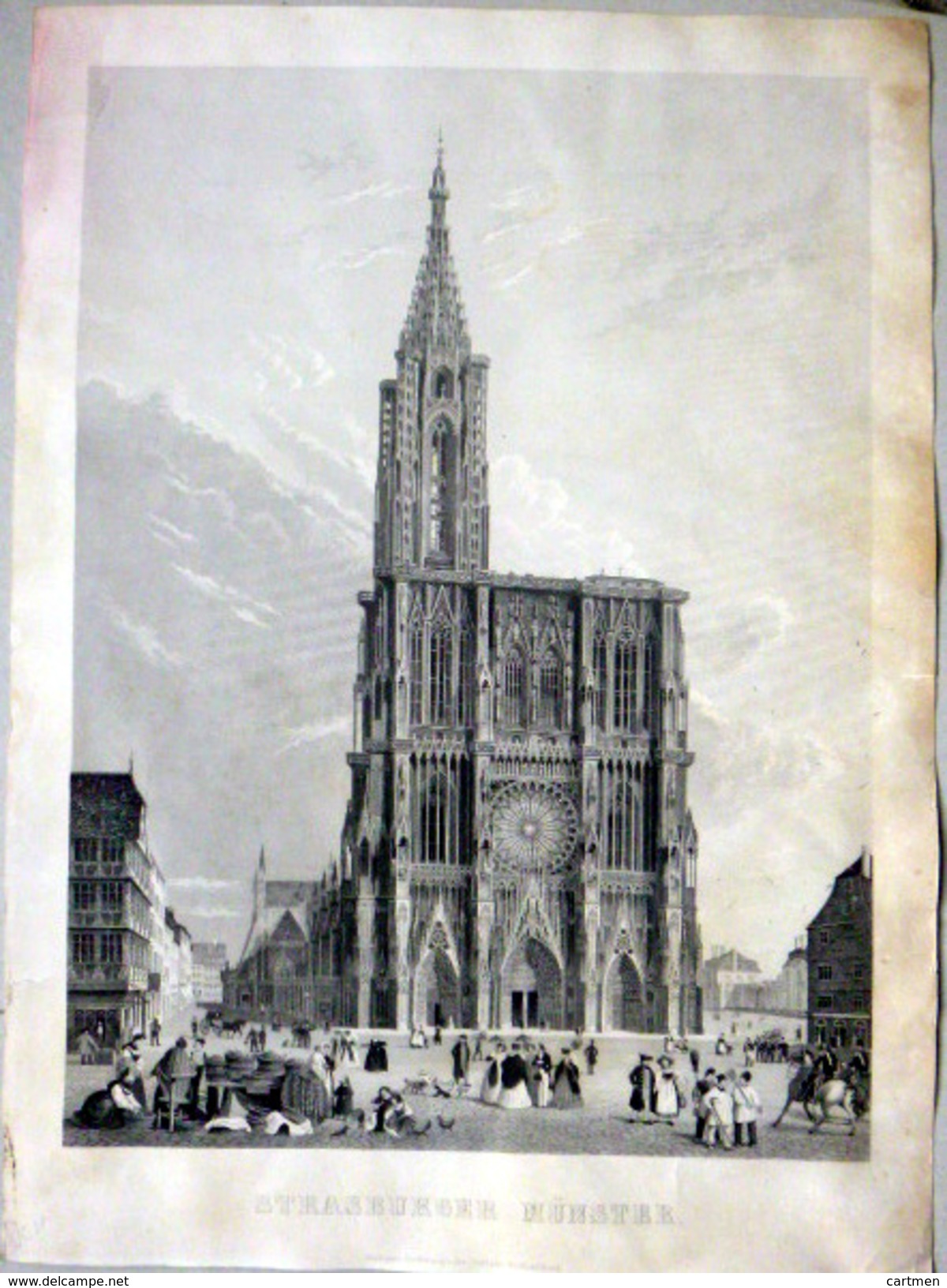 67 STRASBOURG  GRAVURE ORIGINALE  XIX°I° SUR ACIER DE LA CATHEDRALE DE STRASBOURG  GROS PLAN ANIME - Autres & Non Classés