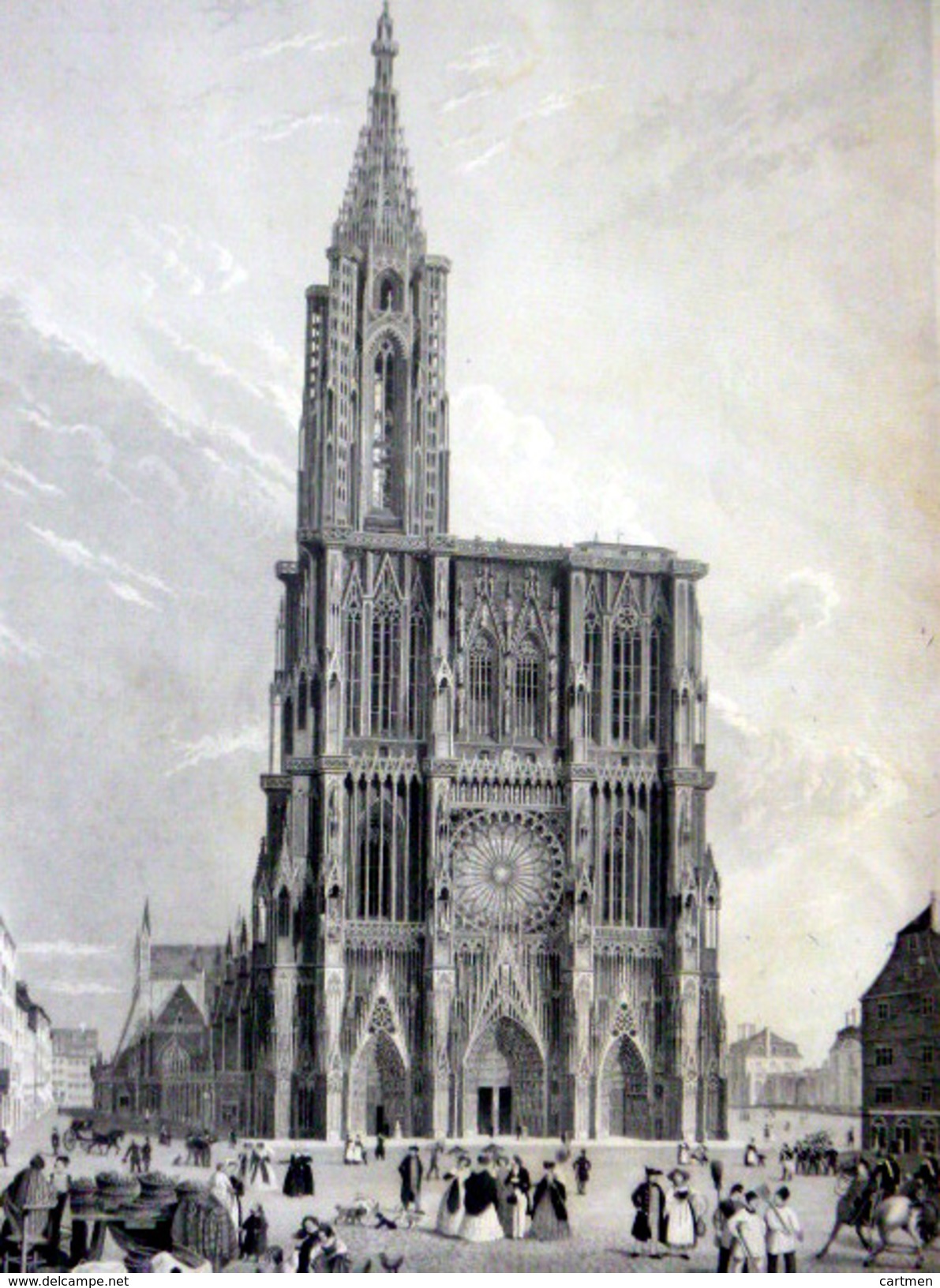 67 STRASBOURG  GRAVURE ORIGINALE  XIX°I° SUR ACIER DE LA CATHEDRALE DE STRASBOURG  GROS PLAN ANIME - Autres & Non Classés