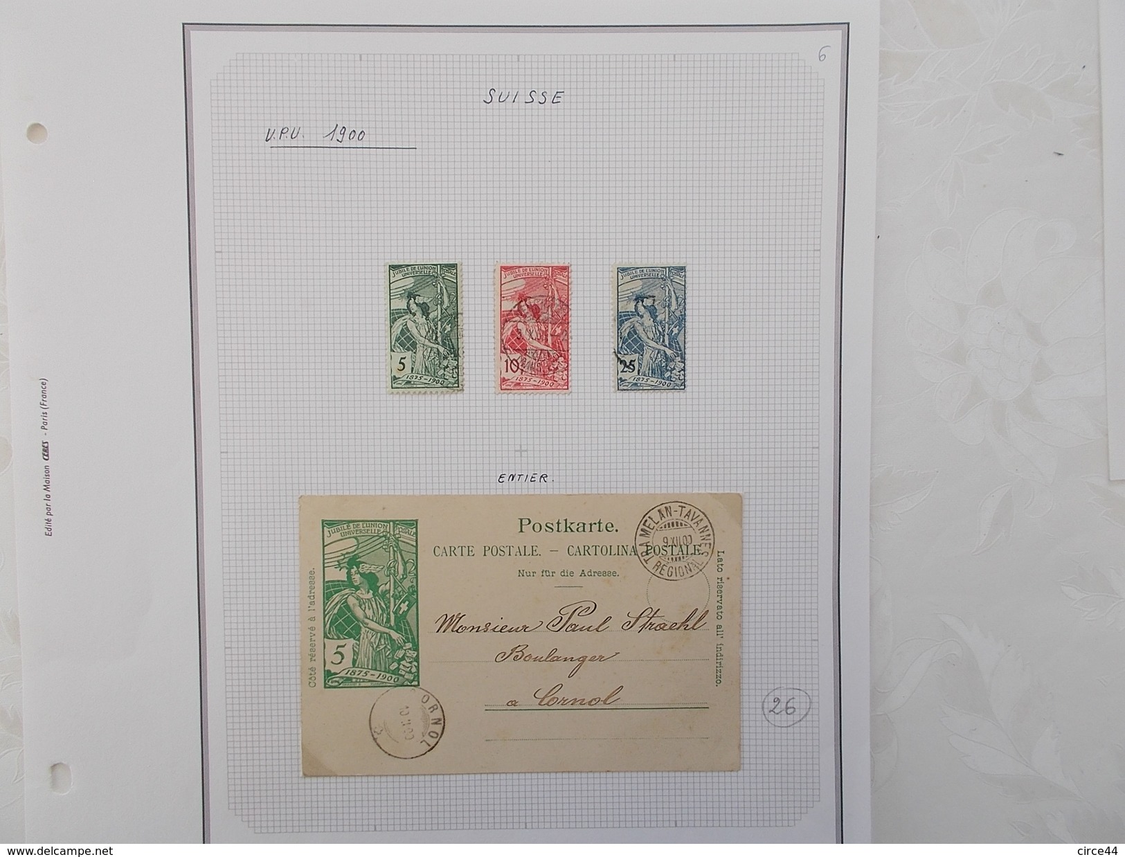 UNION POSTALE UNIVERSELLE.ANNEE 1900.ENTIER POSTAL.CACHET CORNOL ET TRA MELAN TAVANNES. - Postwaardestukken