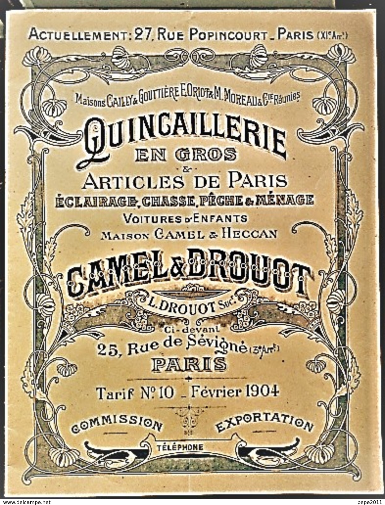 Catalogue Tarif Quincaillerie CAMEL & DROUOT 25 Rue De Sévigné PARIS III ème 1904 - 1900 – 1949