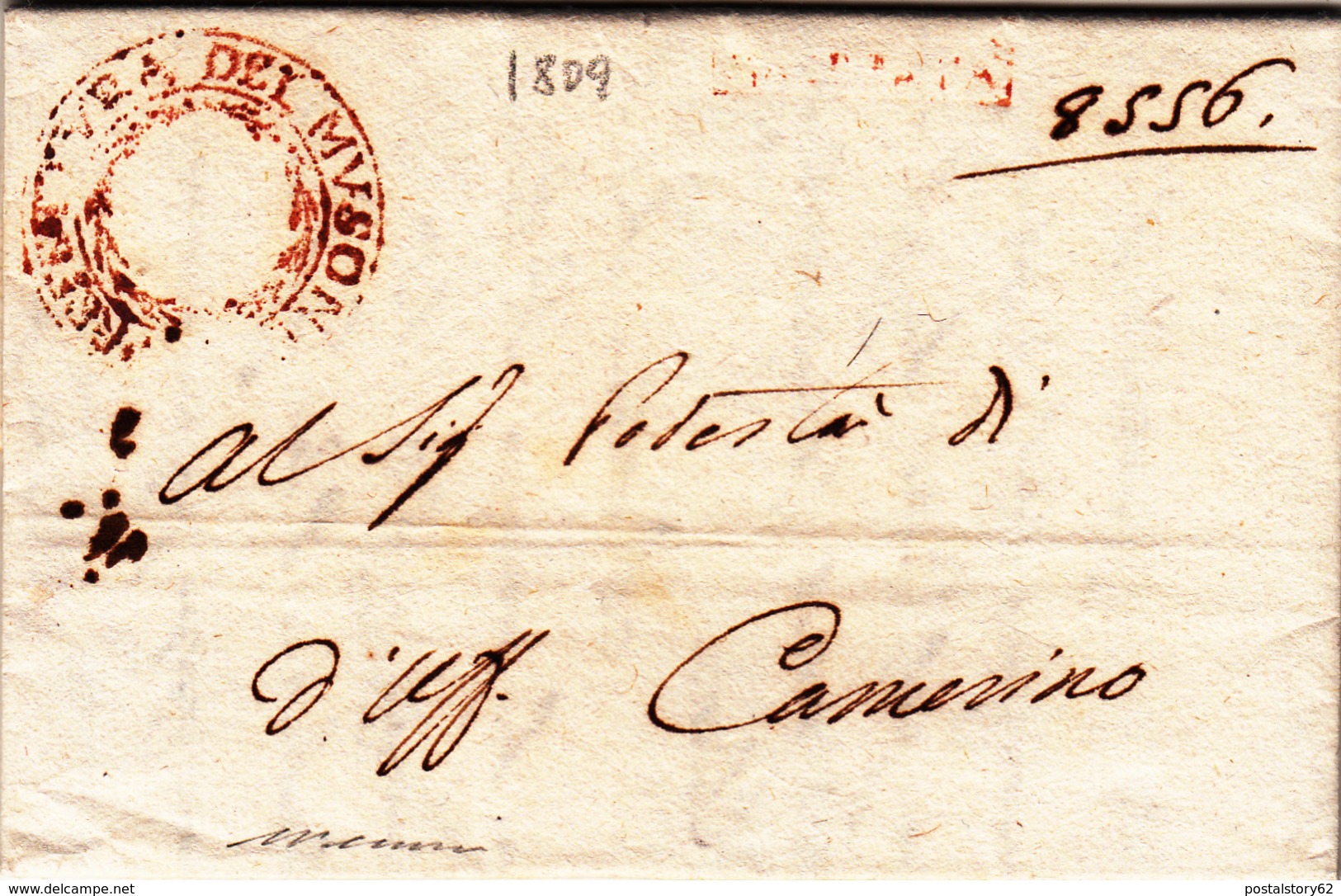 Periodo Napoleonico,Regno D'Italia. Dip. Del Musone. Macerata Per Camerino. Lettera Con Cont. 1809 - 1. ...-1850 Prefilatelia