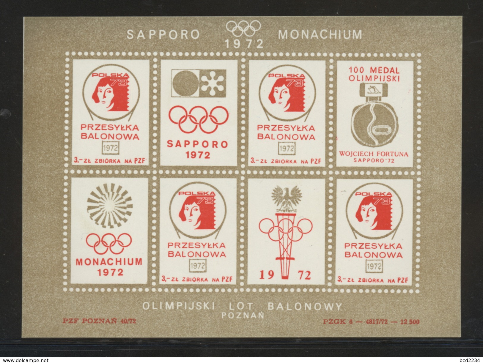 POLAND 1972 BALLOON POST S/S NHM SAPPORO MUNICH OLYMPICS COPERNICUS ASTRONOMER SPACE OLYMPIC GAMES BALLOONS JAPAN - Winter 1972: Sapporo