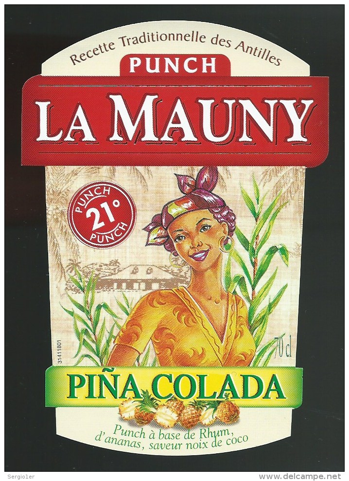 étiquette Rhum    Punch La Mauny  Martinique  Pina Colada - Rhum