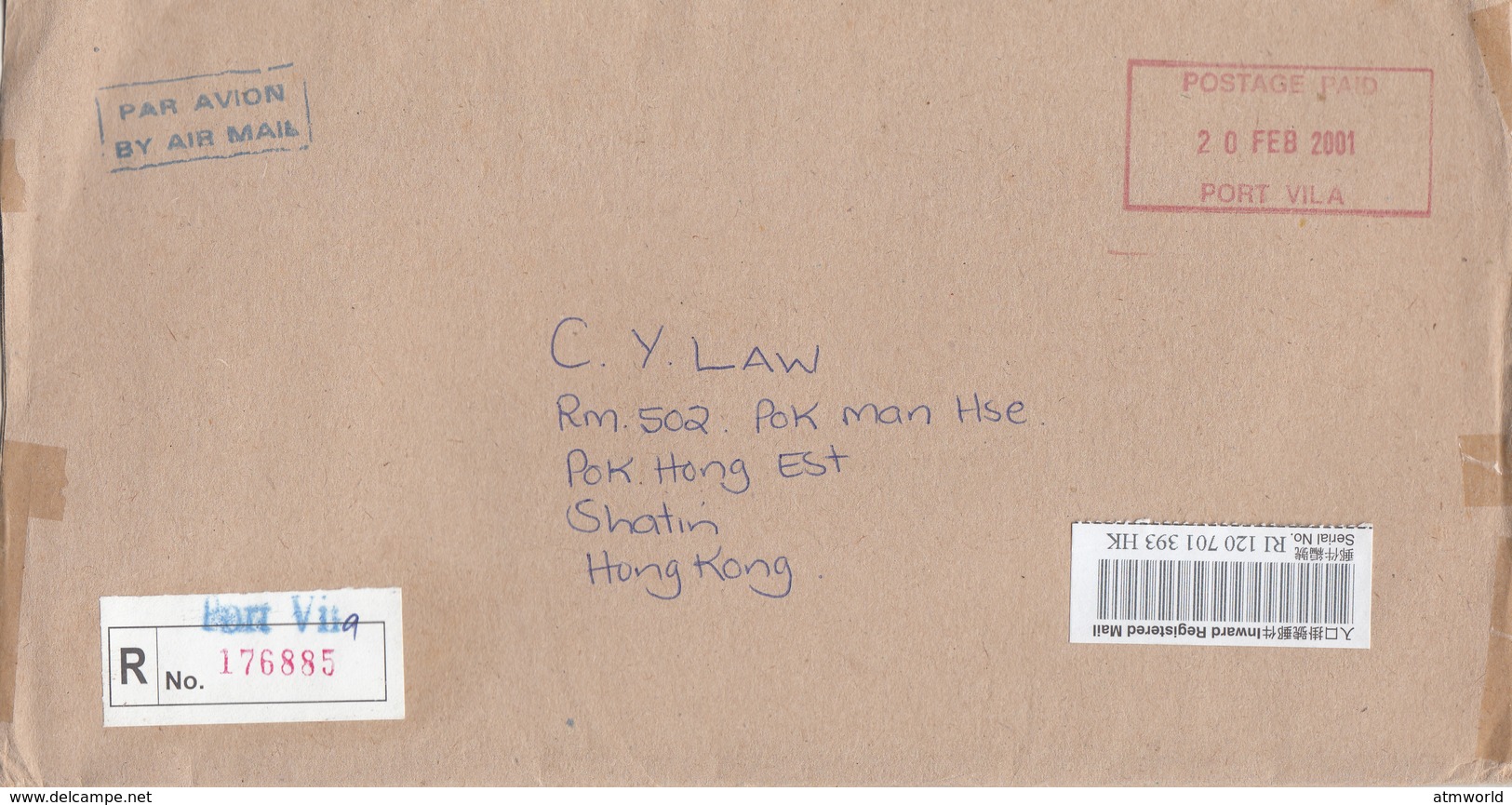 POSTAL COVER TO HONG KONG -- 1 X COVERS - Vanuatu (1980-...)