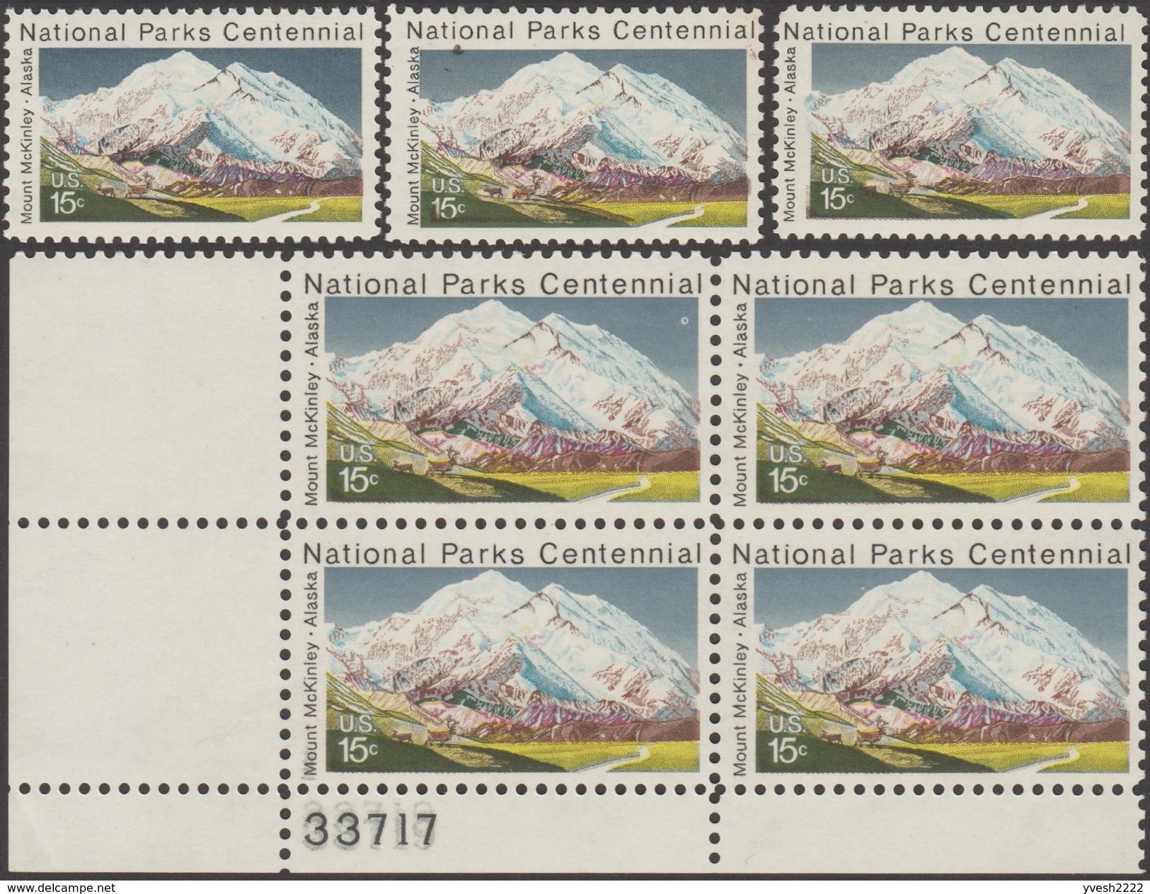 Etats-Unis 1972  Y&T 954. Curiosités D'impressions. Parcs Nationaux. Alaska, Mont McKinley Ou Denali, 6190 Mètres. Cerfs - Mountains