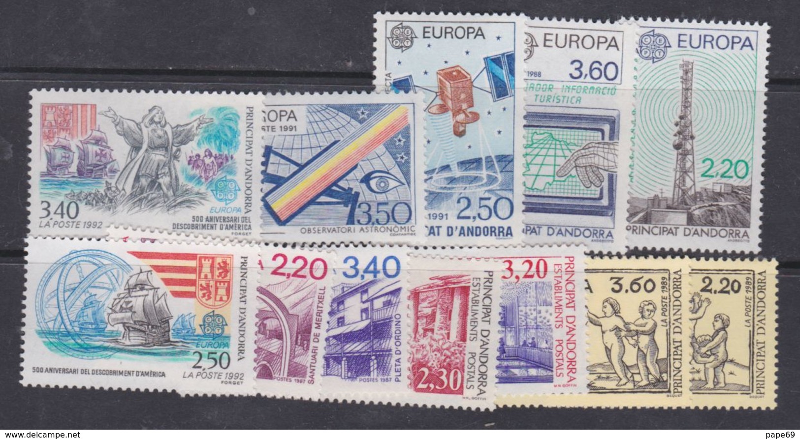 Andorre : Lot Des 12 Timbres XX  Sujets Europa 1987 à 1992 Neufs Sans Charnière à 15 % De La Cote - Collections