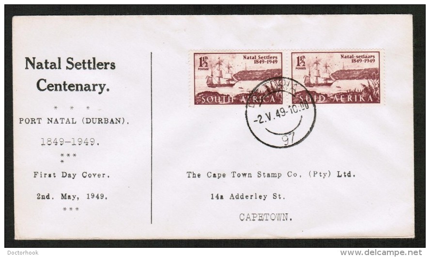 SOUTH AFRICA  Scott #108 (PAIR) ON FIRST DAY COVER  (2/V/49) - FDC