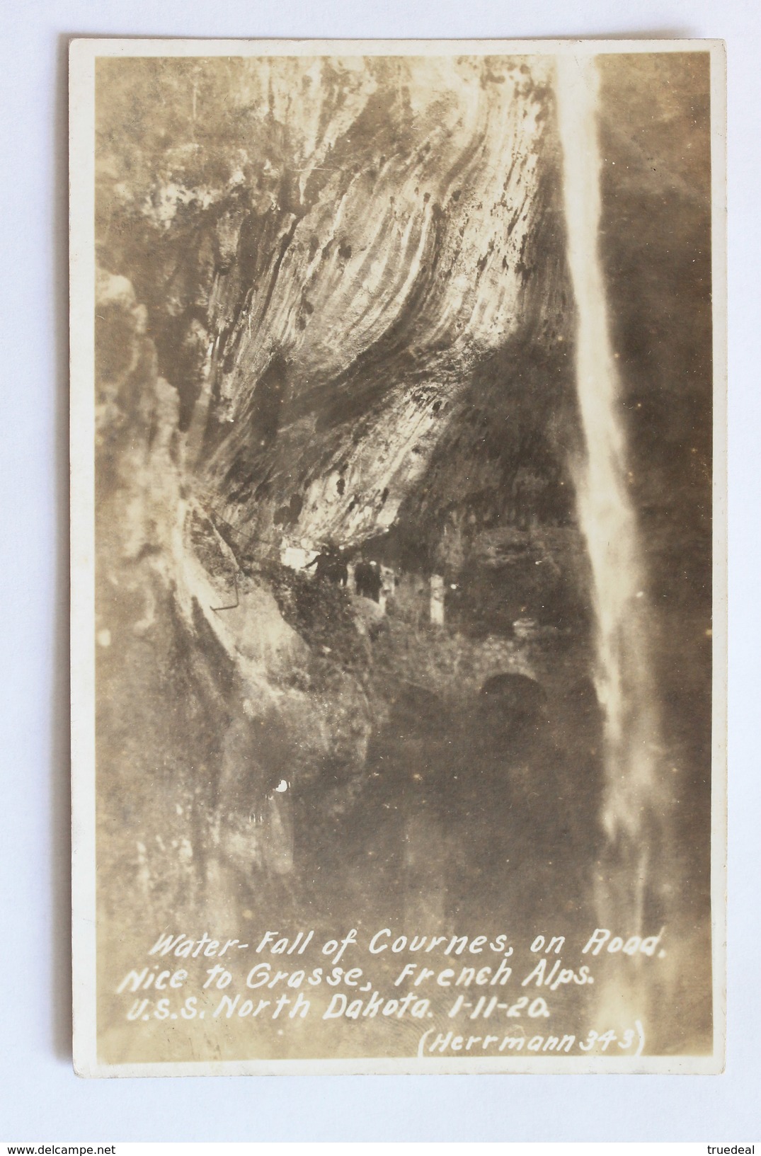 Waterfall Of Cournes On Road Nice To Grasse, French Alps, France, U.S.S. North Dakota, 1920, Real Photo Postcard RPPC - Grasse
