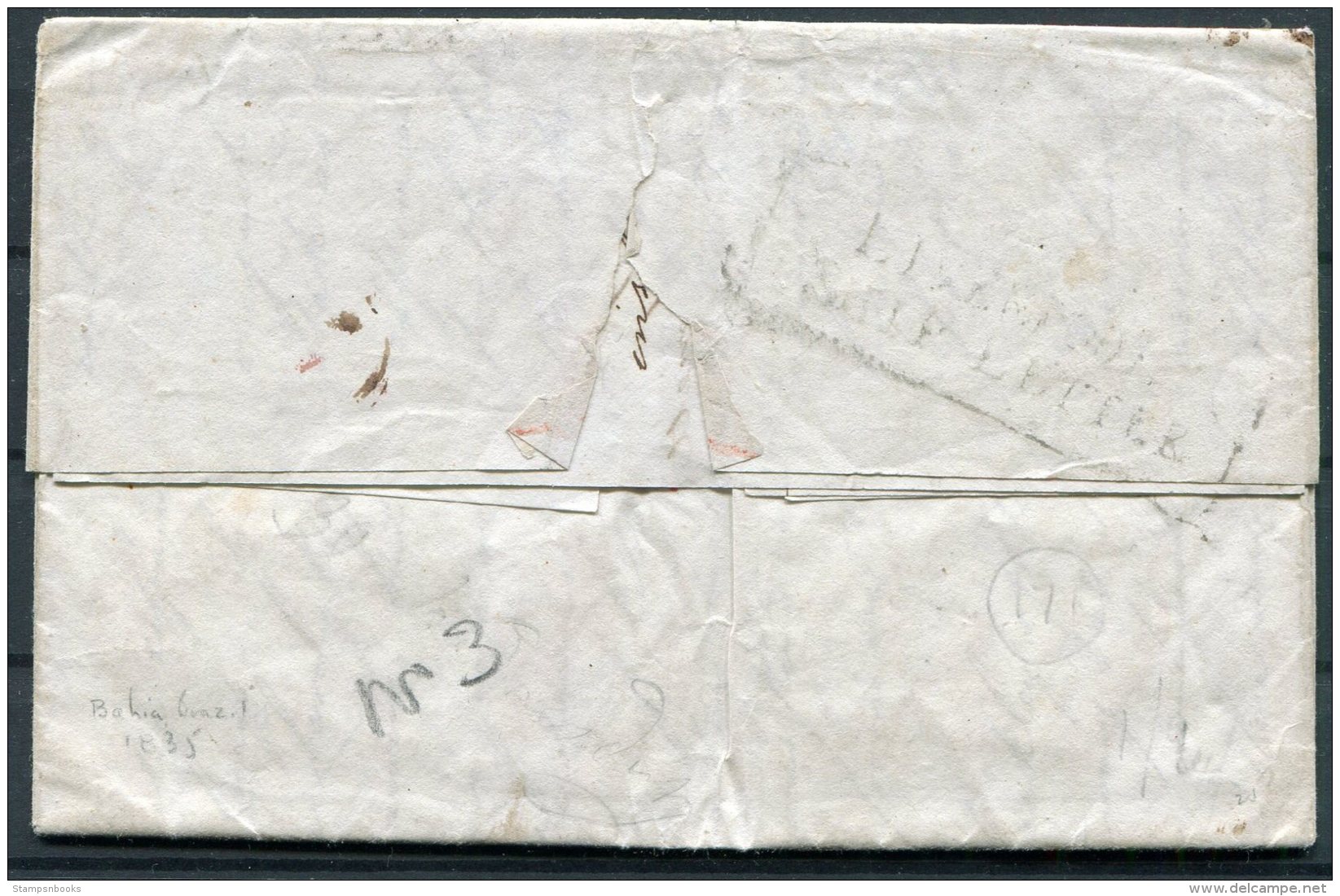 1835 Brasil Brazil Bahia Prestamp Vorphila Entire. Transatlantic Mail, Liverpool Ship Letter - Stretton, Hereford - Préphilatélie