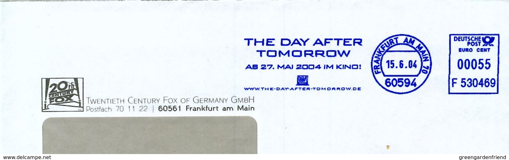 20246 Germany, Circuled Cover 2004 Red Meter/freistempel/ema/ Film/movie/the Day After Tomorrow - Cinema