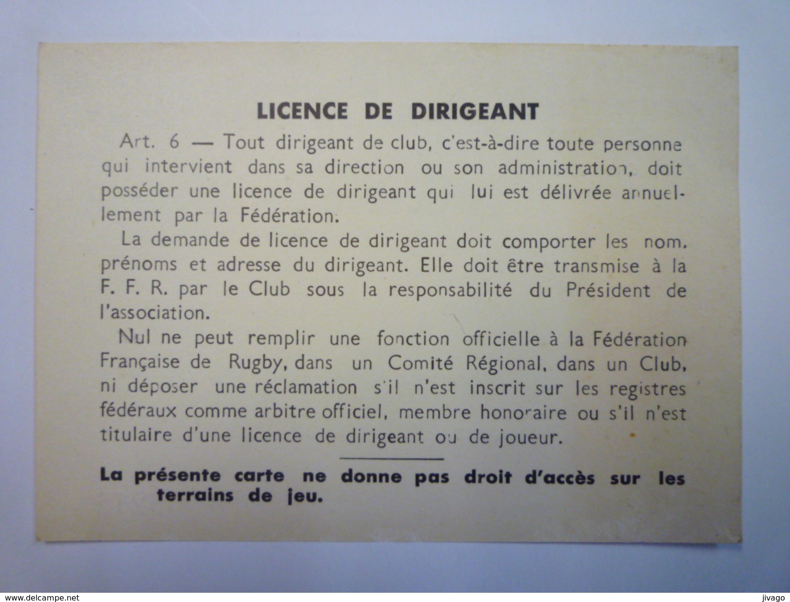 U.S. CAZAUBONNAISE  :  LICENCE De DIRIGEANT  -  SAISON  1954 - 1955   - Rugby