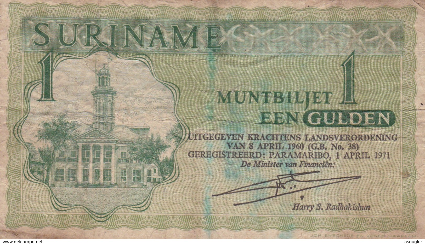 Surinam 1 GULDEN 1971 VG-F P-116b (free Shipping Via Regular Air Mail (buyer Risk) - Surinam