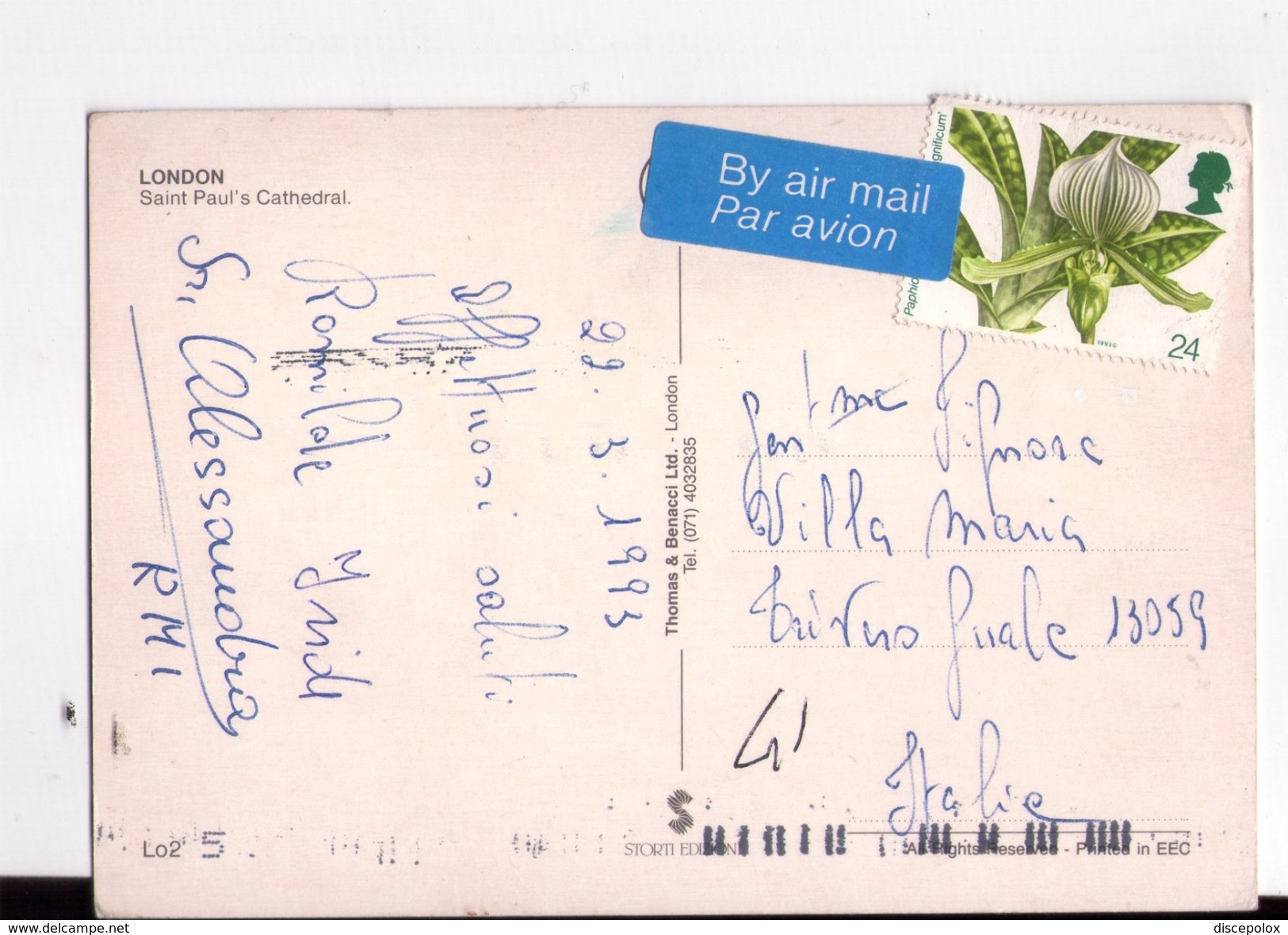 U496 Nice STAMP + Air Mail Adesive On Postcard: London - Saint Paul's Cathedral  _ Francobollo, Timbre - St. Paul's Cathedral