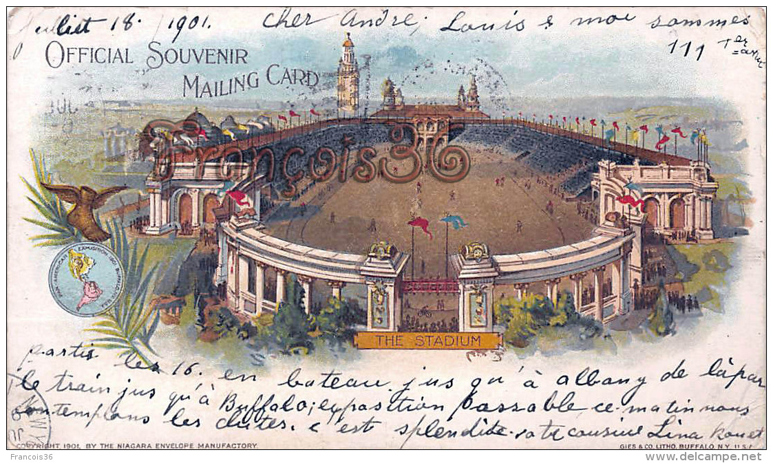 Official Souvenir Mailing Card - The Stadium - 1901 Pan - Amercian Exposition Expo - Buffalo