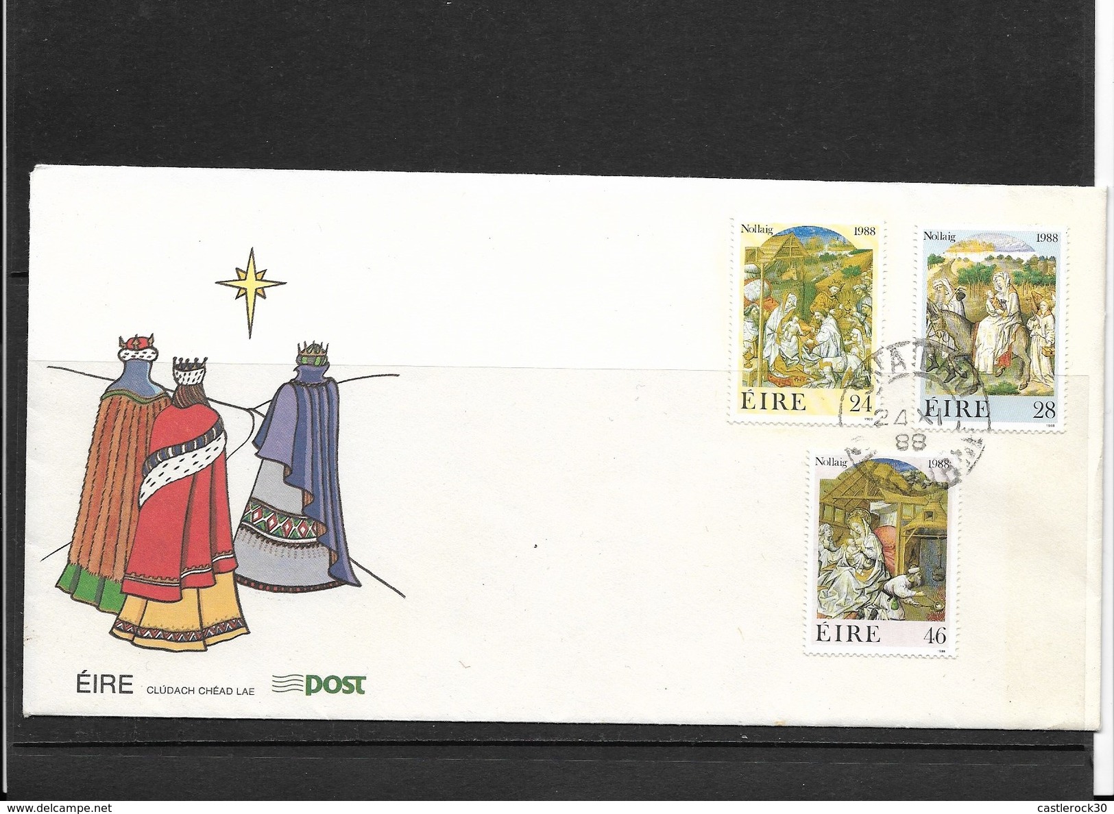 O) 1988 IRELAND, CHRISTMAS RELIGIOUS CELEBRATION, MANG -JESUS BIRTH, FDC XF - FDC