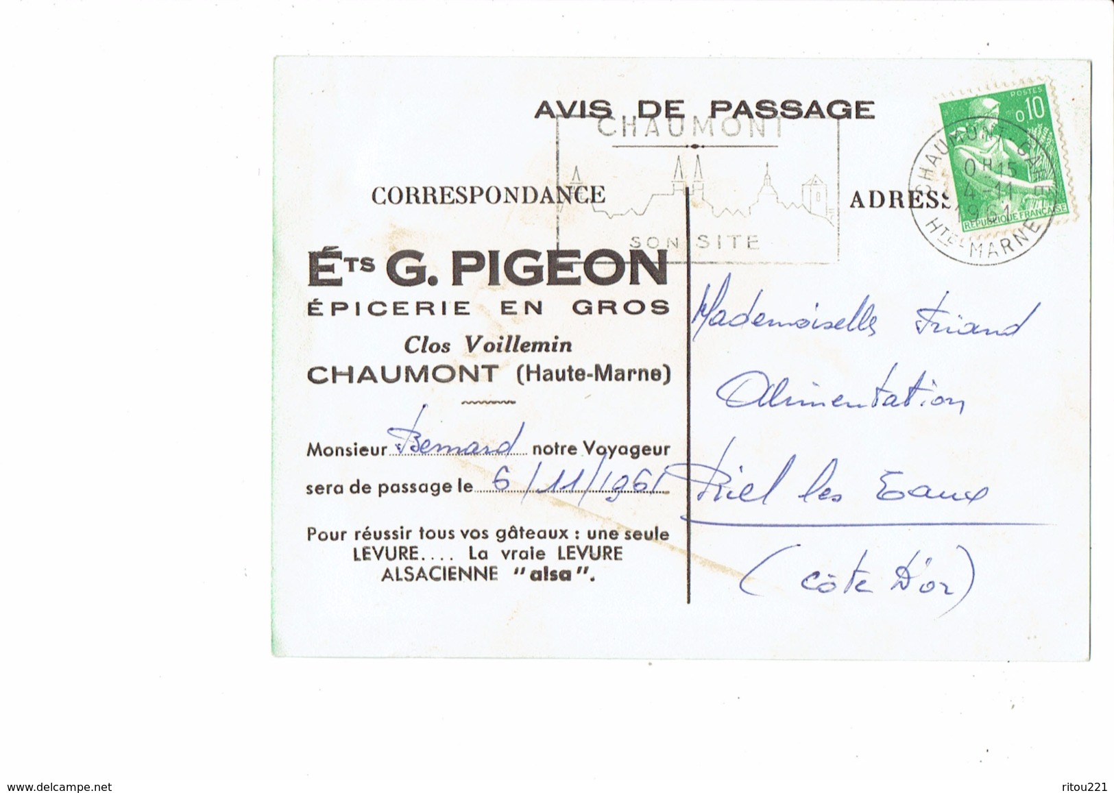 Cpa - Publicité Flan ALSA Illustration Femme Garçon - Epicerie G. PIGEON 52 CHAUMONT Clos Voillemin 1959 - Chaumont