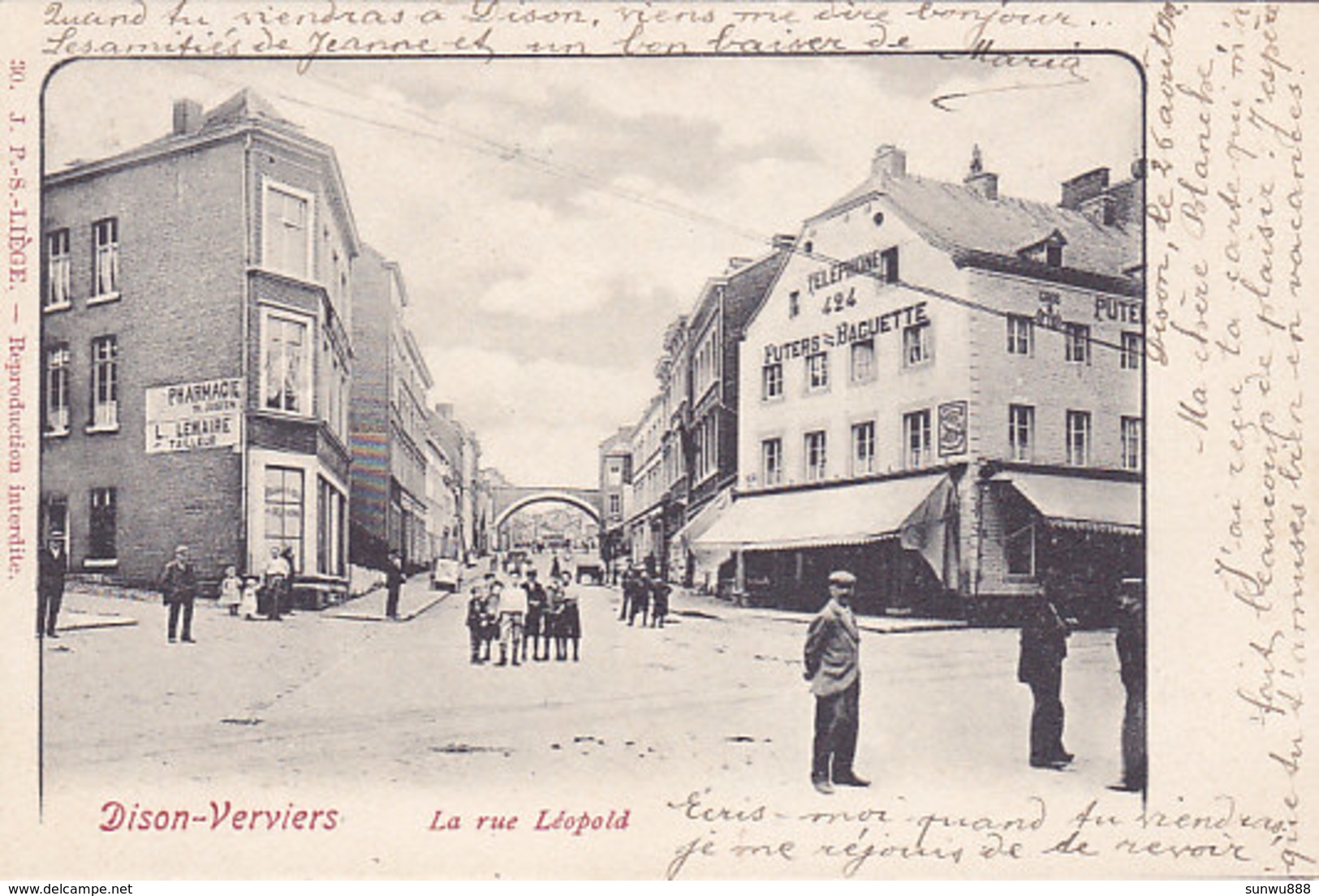 Dison - La Rue Léopold (animée, Précurseur, Pharmacie, 1902) - Dison