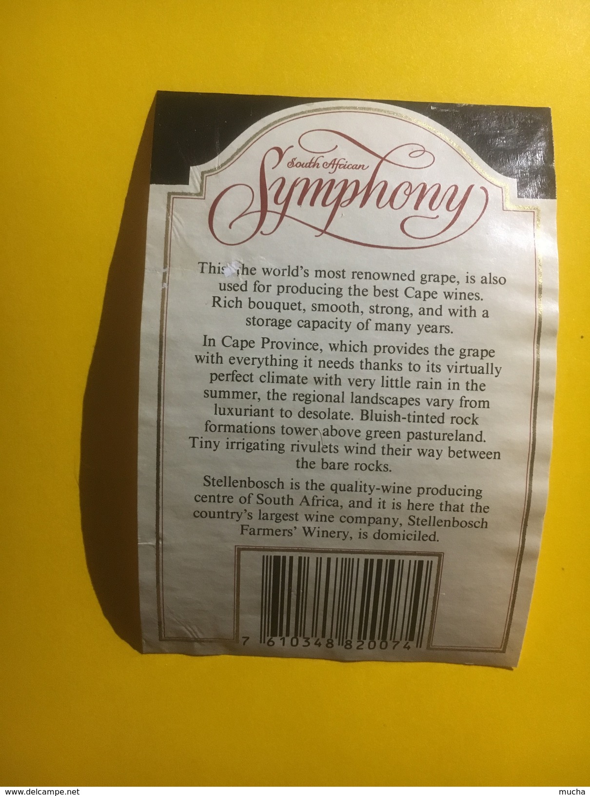 3783 - Symphony 1986 Cabernet Sauvignon 1986 Cape Province Afrique Du Sud - Musique