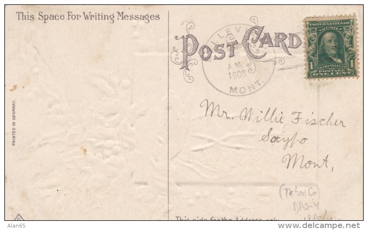 Belleview Montana DPO-4 Closed Post Office Teton County, Doane Postmark, On 1908 Vintage Postcard - Postal History