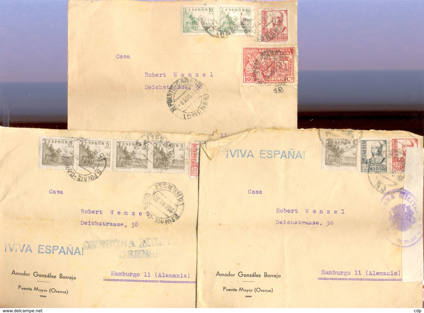 Espagne  Lot 3 Belles Lettres   Censure 1937-38 - Otros & Sin Clasificación