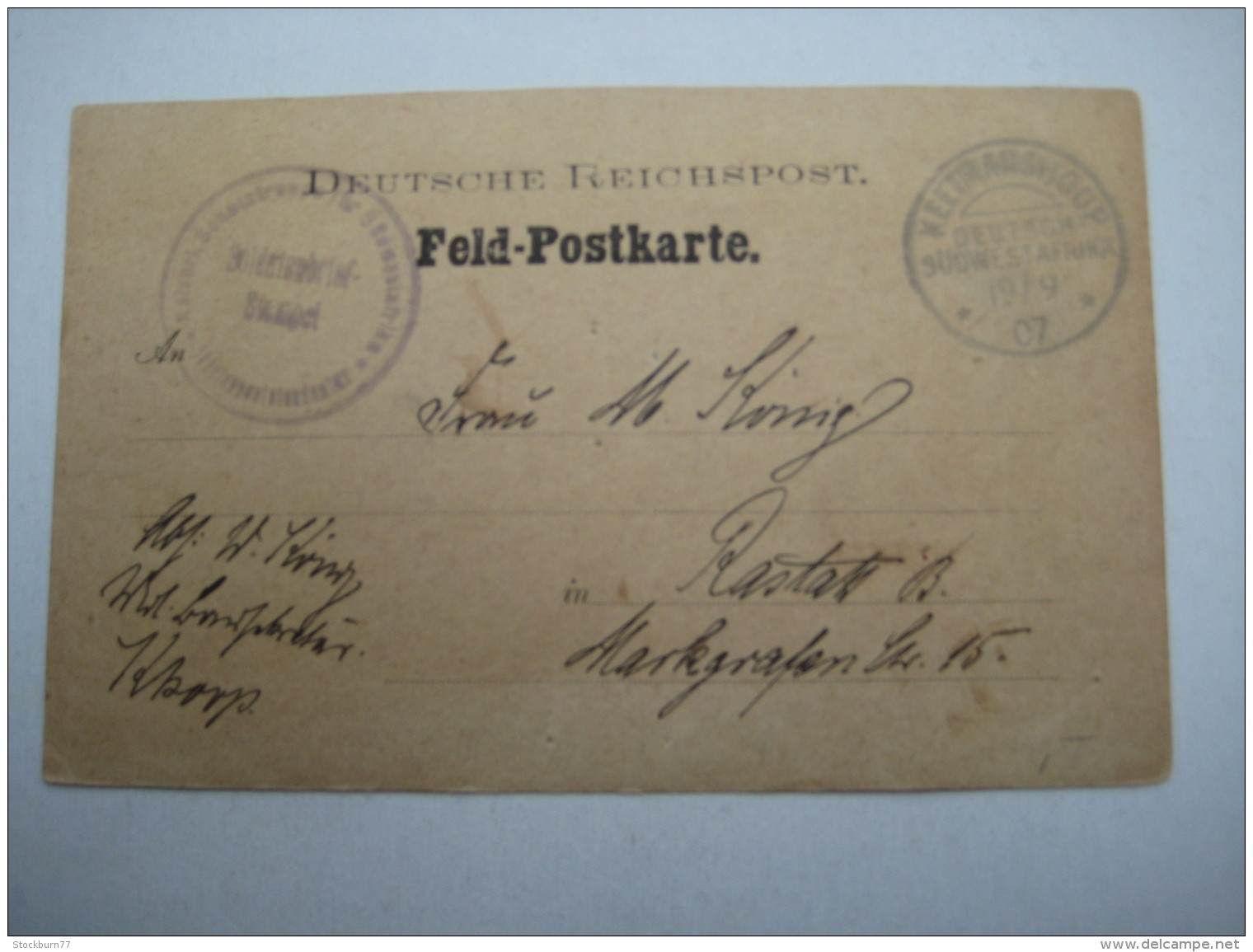 1907 , Keetmanschoop , Klarer Stempel Auf Feldpostkarte Mit Schutztruppen Siegel , Rs . Bild , Einige Nadellöcher - German South West Africa