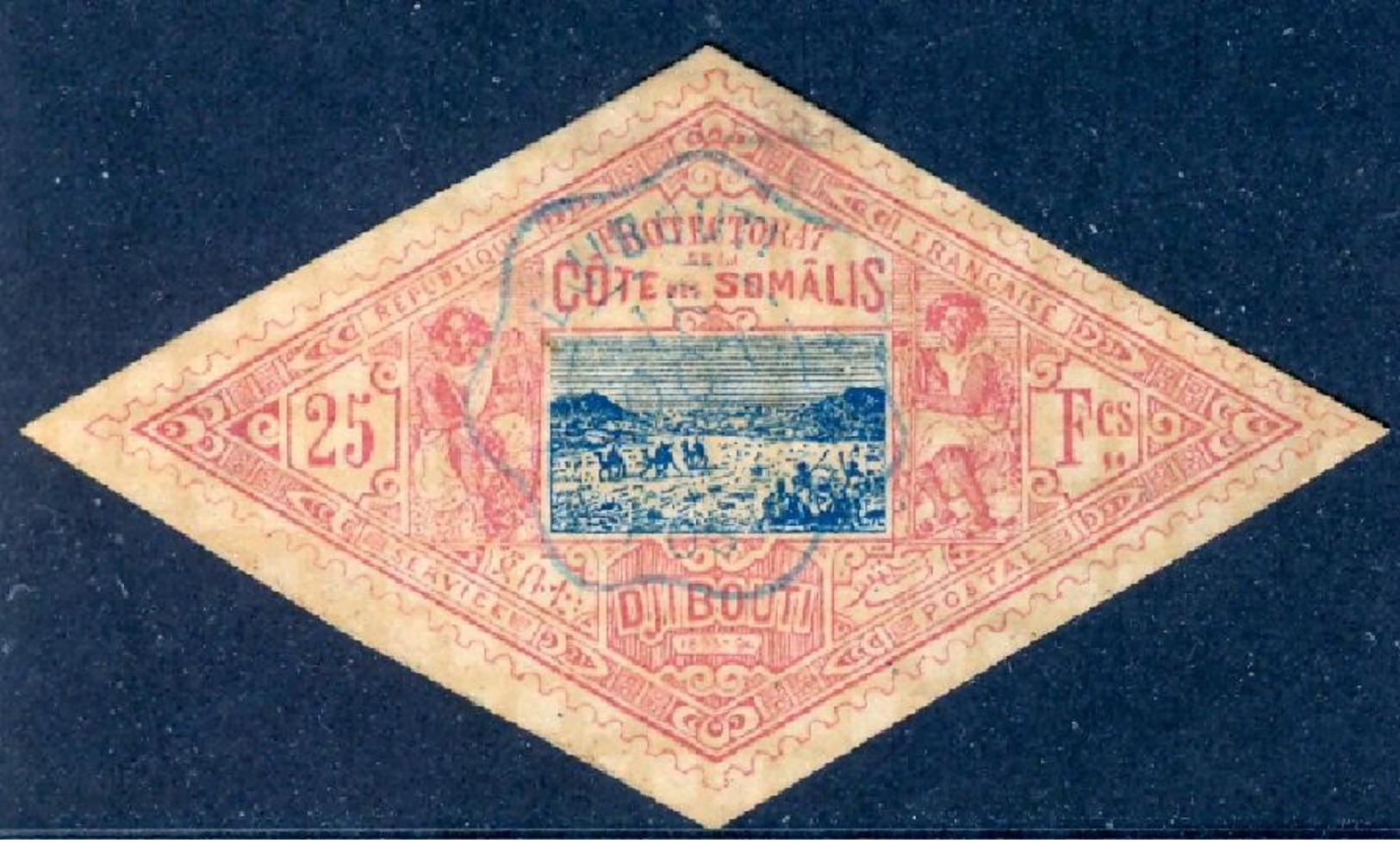 Djibouti 1894 Caravan Route Djibouti Harar, 25Fr. Blue And Red, VF Used, MiNr 20, SG 104; C.v. &euro;1100 Or £850.00 - Djibouti (1977-...)