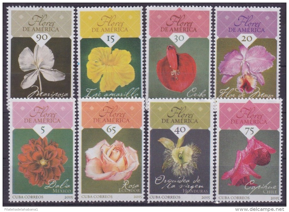 2015.43 CUBA MNH FLORES DE AMERICA FLOWERS ORQUIDEA ORCHID ROSA ROSE MARIPOSA BUTTERFLIE. - Unused Stamps