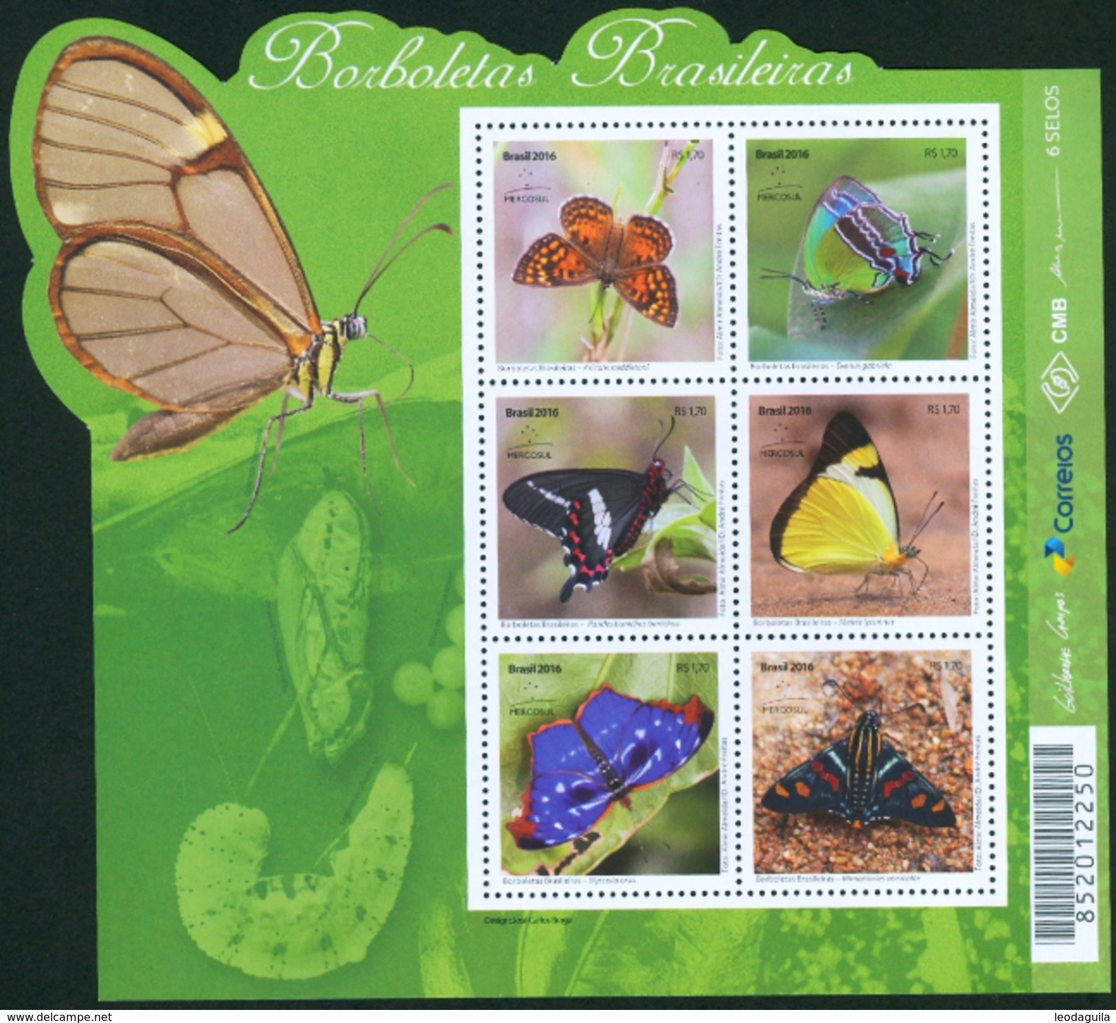 BRAZIL 2016  -  BRAZILIAN BUTTERFLIES  - MINI SHEET OF 6 - Nuevos