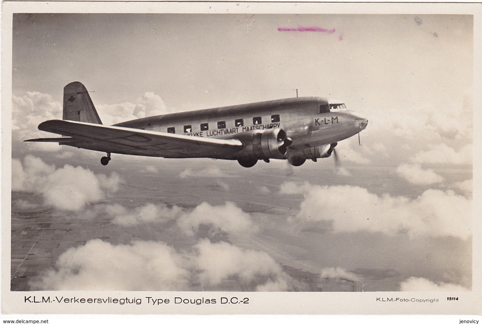 REF162 CARTE PHOTO KLM VERKEERSVLIEGTUIG TYPE DOUGLAS D.C.2 FOTO KLM TRES BEAU PLAN VOIR CACHET - 1946-....: Moderne