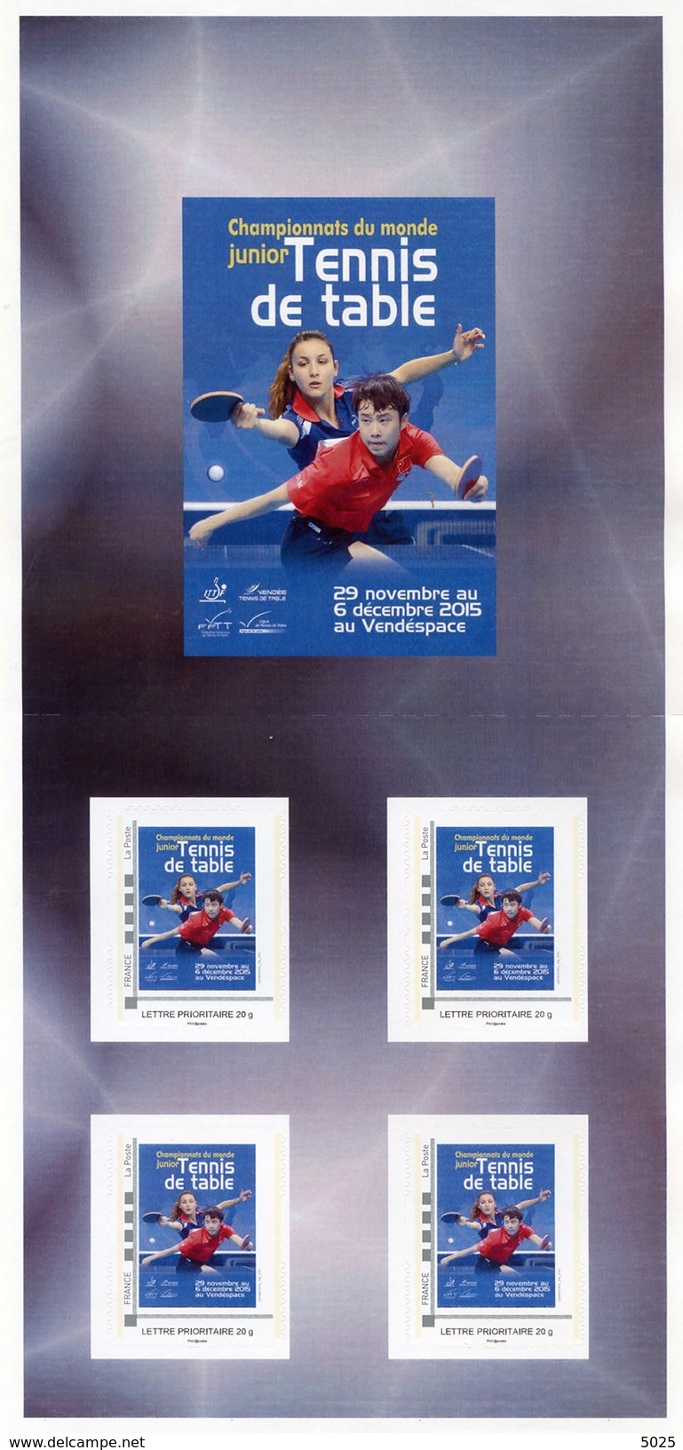 FRANCE 2015 - Chts Du Monde Junior à Mouilleron-le-Captif (85) - Collector  4 Timbres - Tennis Table Tischtennis Tavolo - Collectors