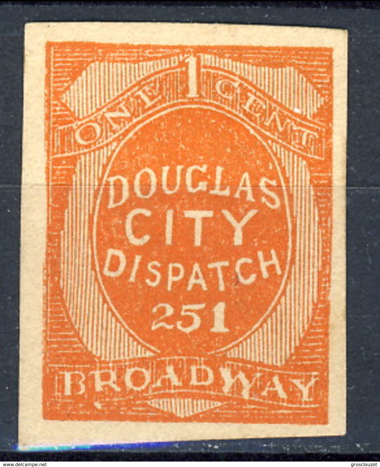 US Scott# 59L3 BOB Local Carrier Dispatch Stamp 1879, Vermilion, Imperforate - Other & Unclassified