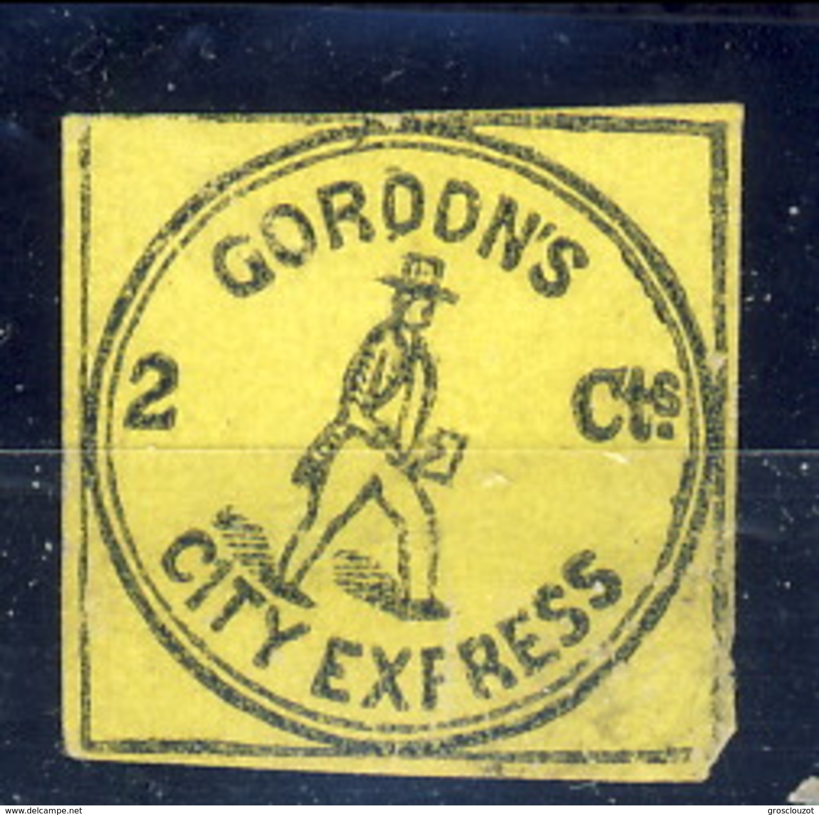 US Local 1848, Gordon's City Express 2 Cts Nero Su Giallo, New York, M - Postes Locales