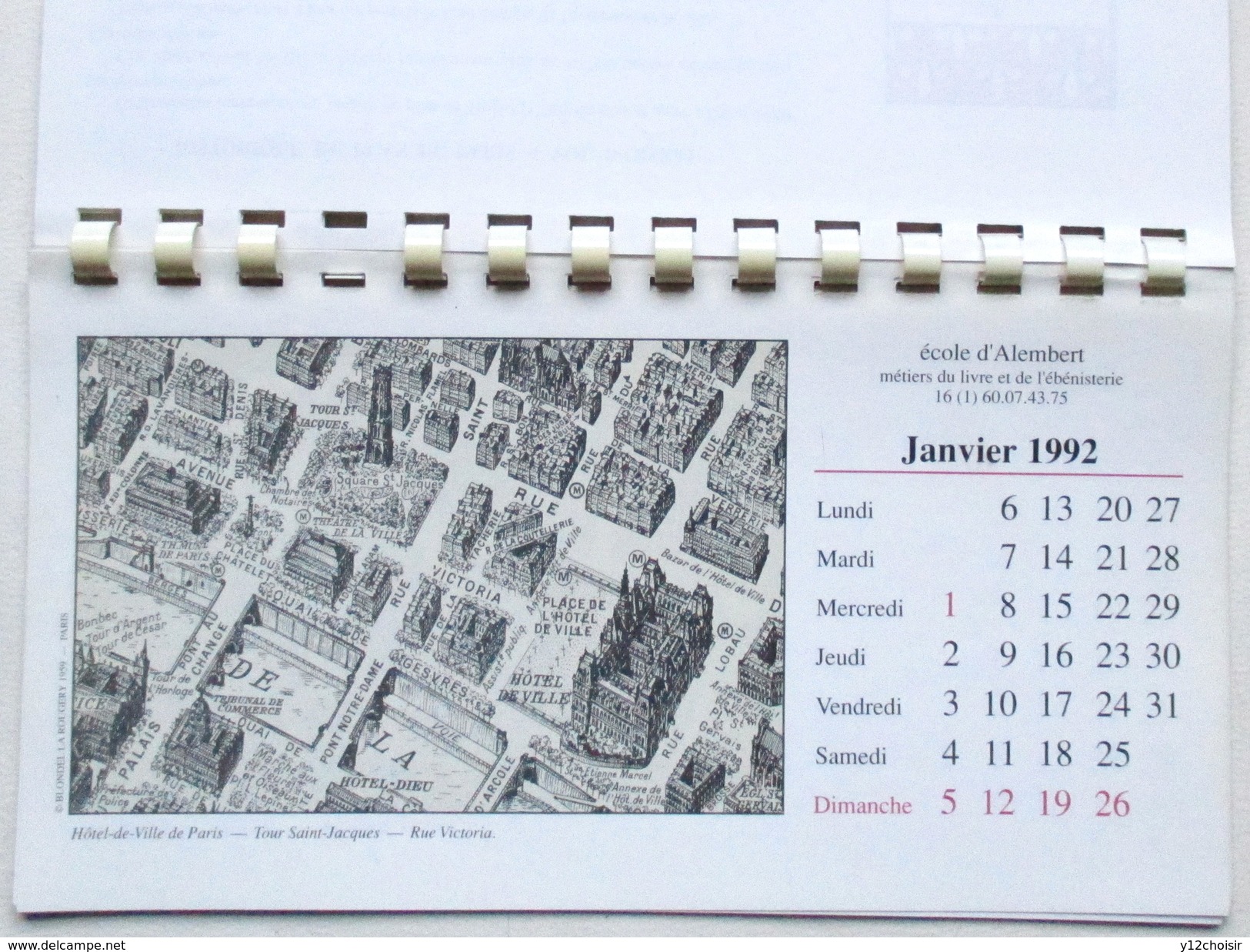 CALENDRIER COMPLET 1992 PLAN DE PARIS EN ELEVATION A VOL D OISEAU . PLAN DE TURGOT . ECOLE D ALEMBERT MONTEVRAIN - Autres & Non Classés