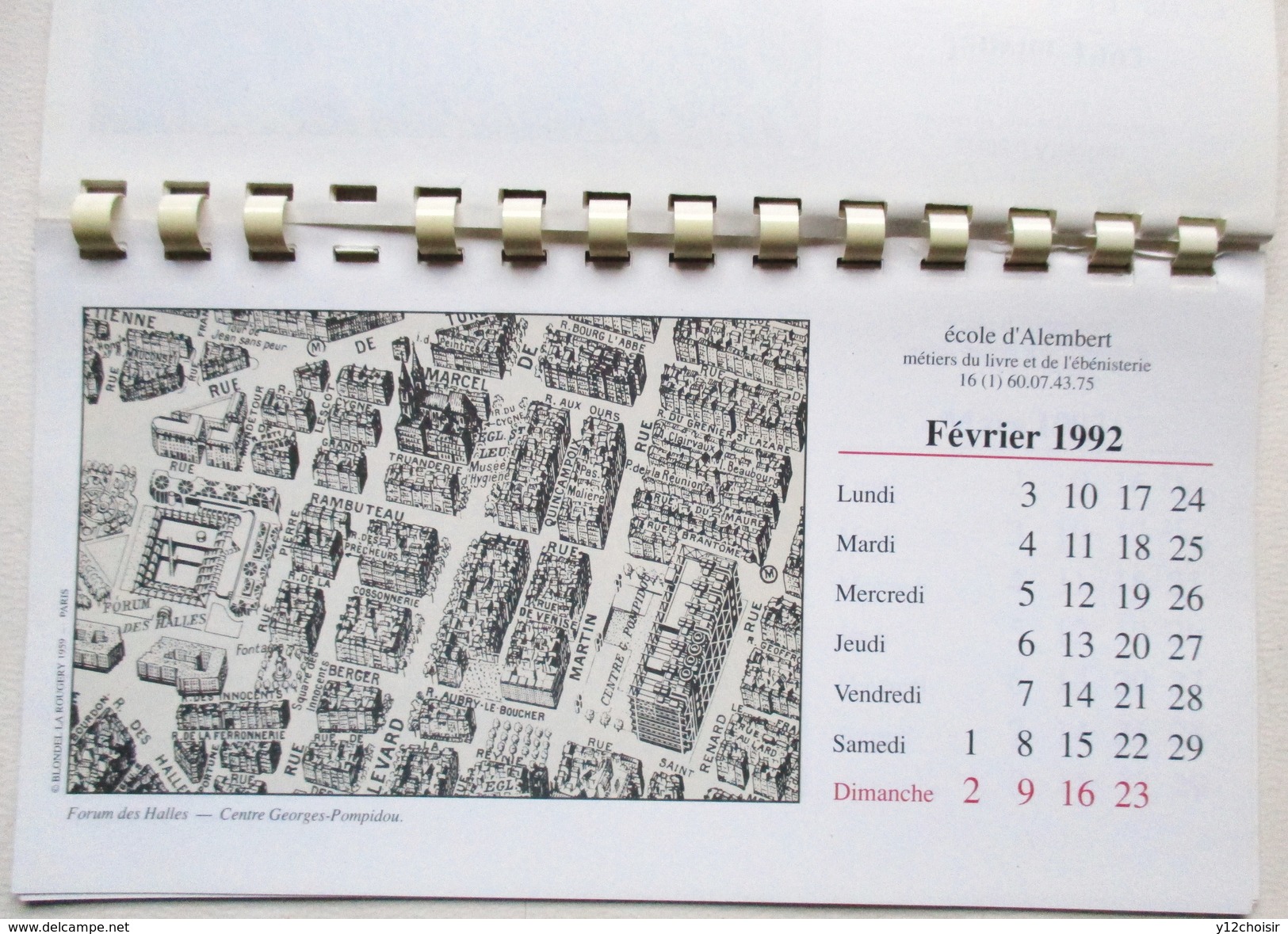 CALENDRIER COMPLET 1992 PLAN DE PARIS EN ELEVATION A VOL D OISEAU . PLAN DE TURGOT . ECOLE D ALEMBERT MONTEVRAIN - Autres & Non Classés