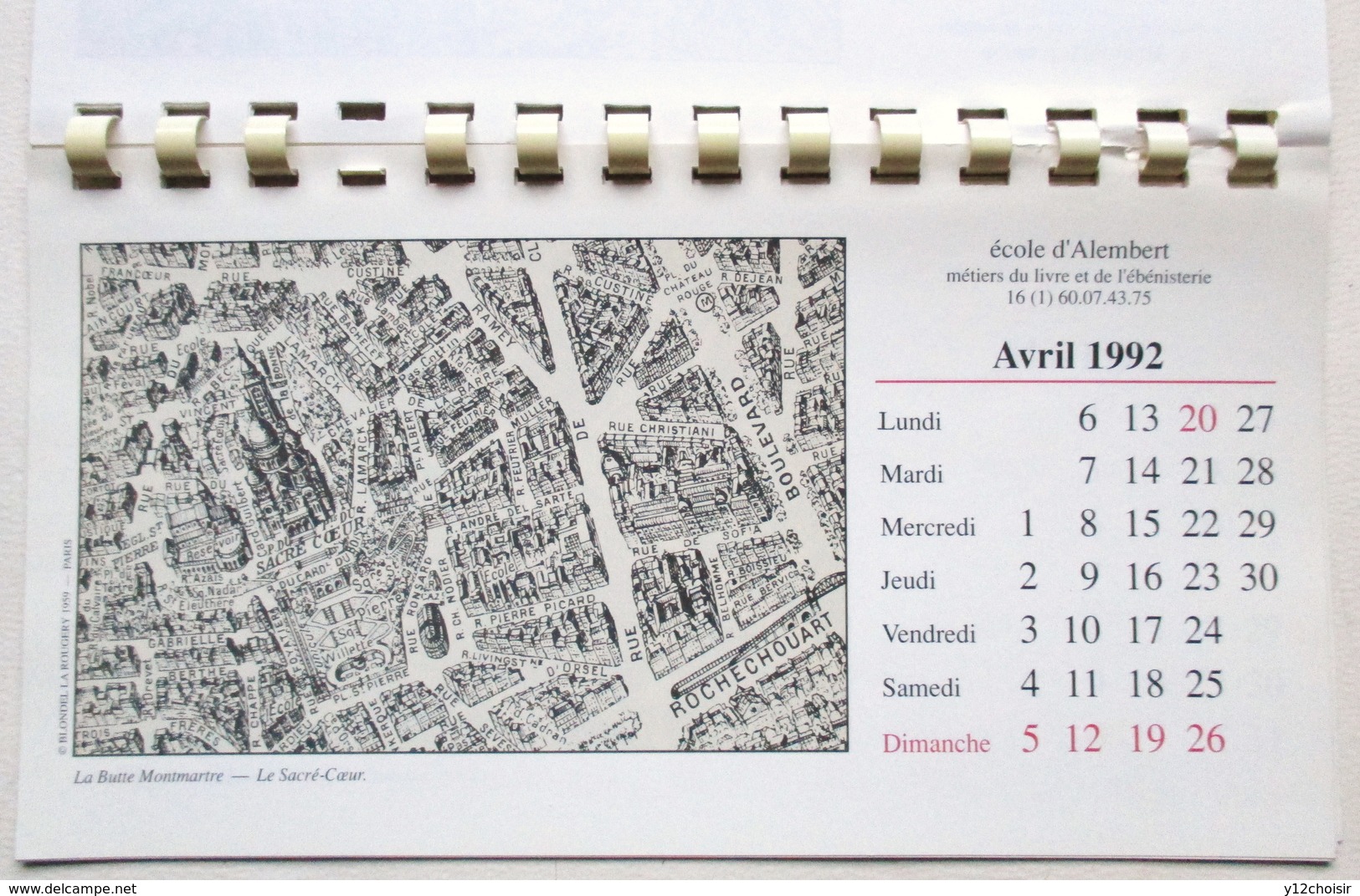 CALENDRIER COMPLET 1992 PLAN DE PARIS EN ELEVATION A VOL D OISEAU . PLAN DE TURGOT . ECOLE D ALEMBERT MONTEVRAIN