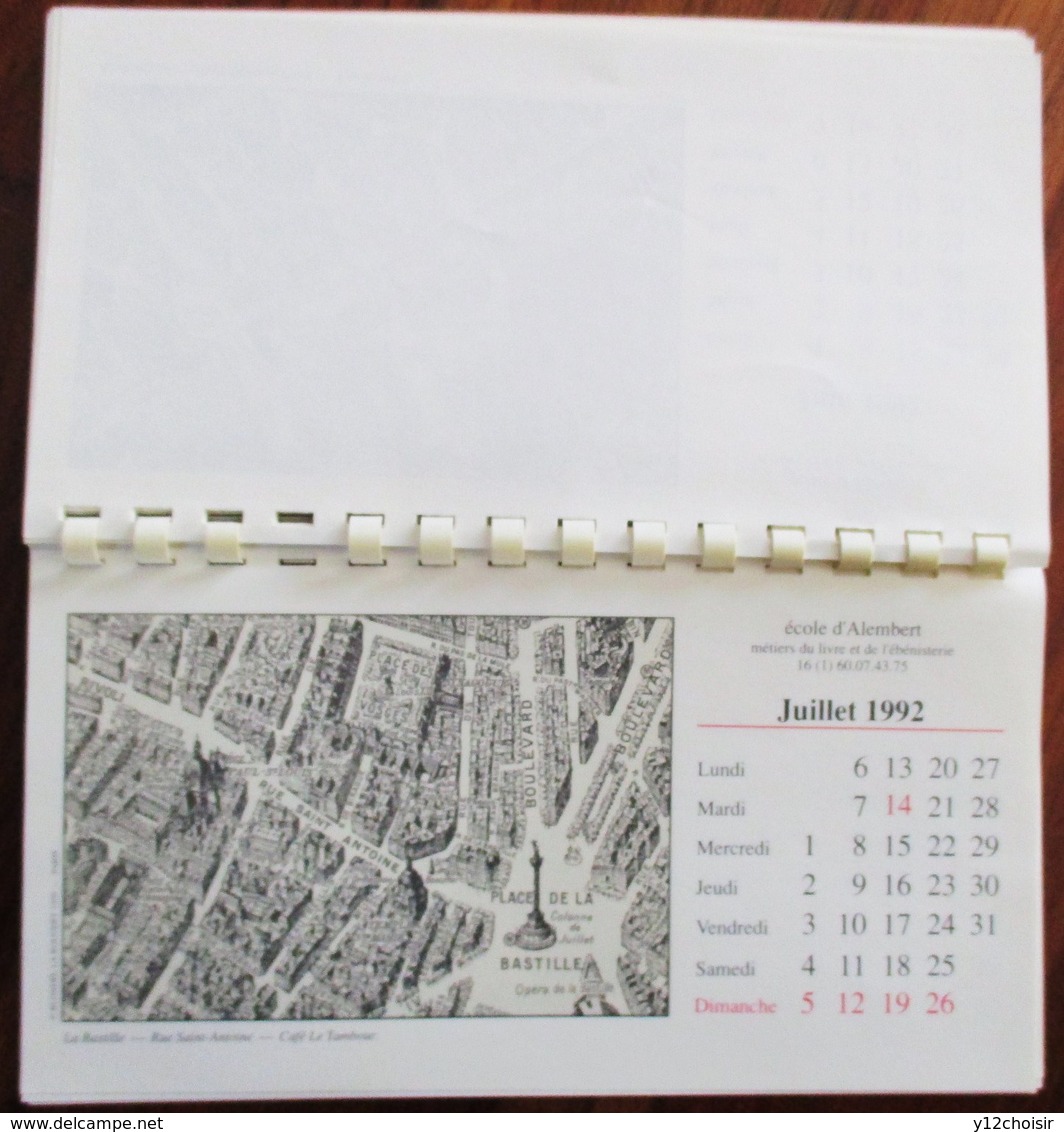 CALENDRIER COMPLET 1992 PLAN DE PARIS EN ELEVATION A VOL D OISEAU . PLAN DE TURGOT . ECOLE D ALEMBERT MONTEVRAIN