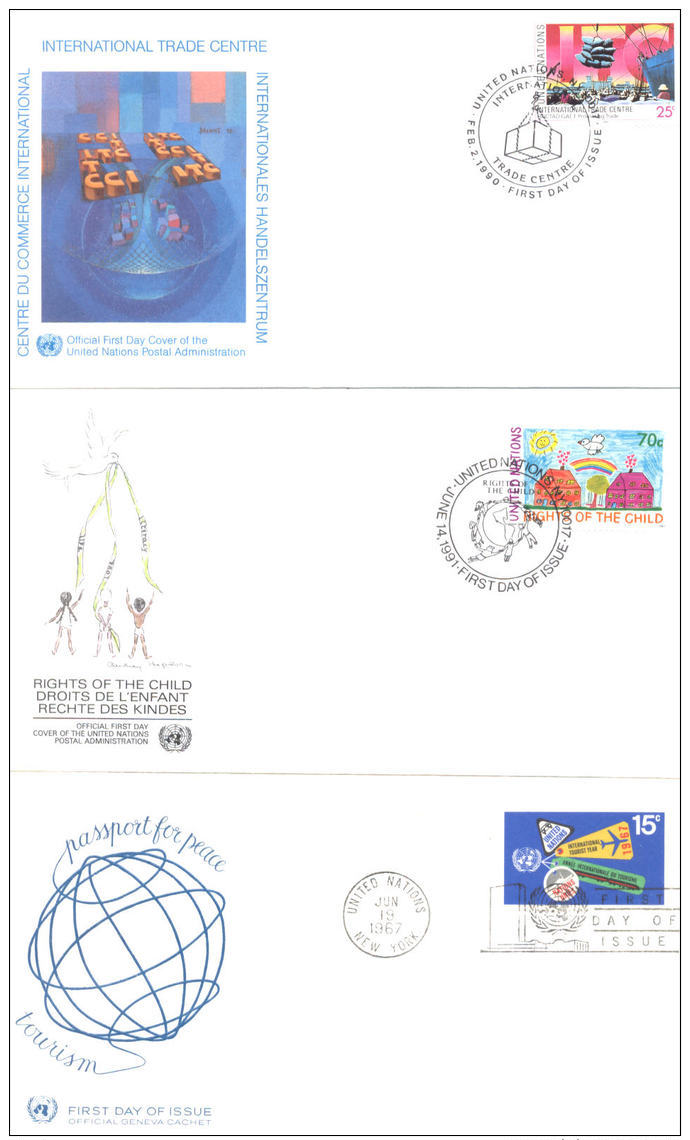 NATIONS UNIES -  3 FDC De 1967  NEW-YORK , 1990 Et 1991 - 1991-2000