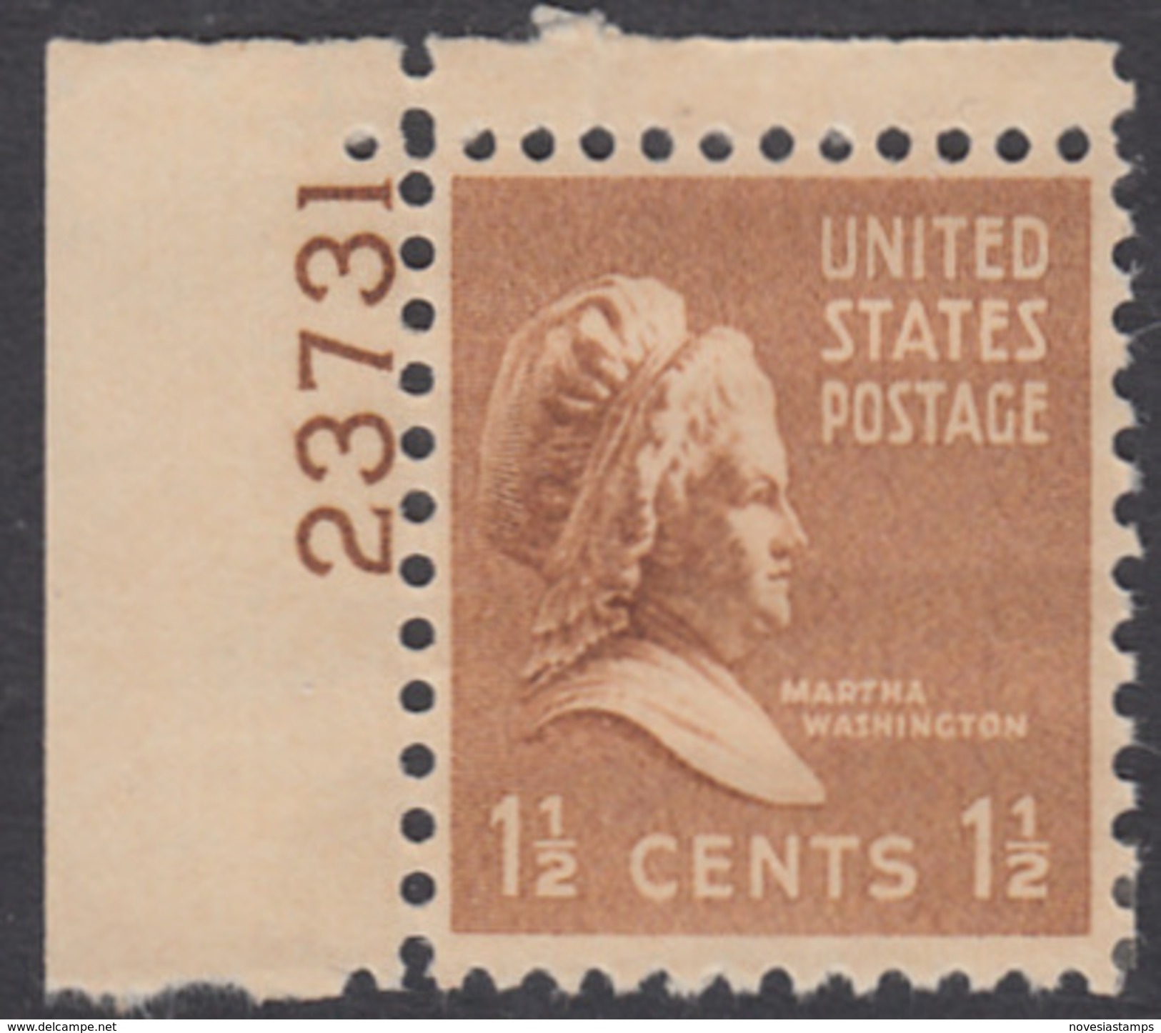 !a! USA Sc# 0805 MLH SINGLE From Upper Left Corner W/ Plate-# (23731) - Martha Washington - Ungebraucht