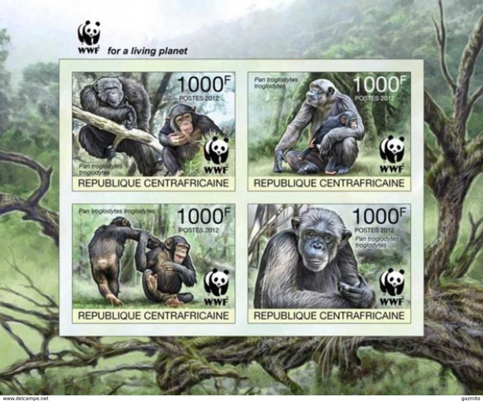 Centrafrica 2012, WWF, Gorilla, 4val In BF IMPERFORATED - Gorilas