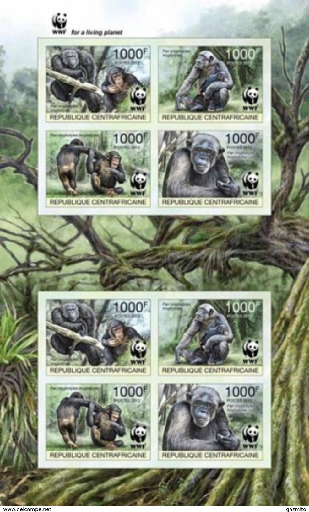 Centrafrica 2012, WWF, Gorilla, 4val In BFx2 In Sheetlet IMPERFORATED - Gorilles