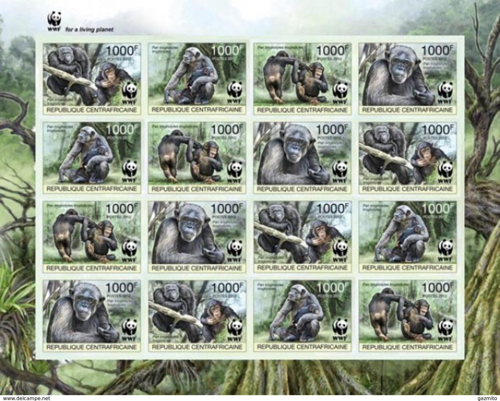 Centrafrica 2012, WWF, Gorilla, 4val In BFx4 In Sheetlet IMPERFORATED - Gorilas