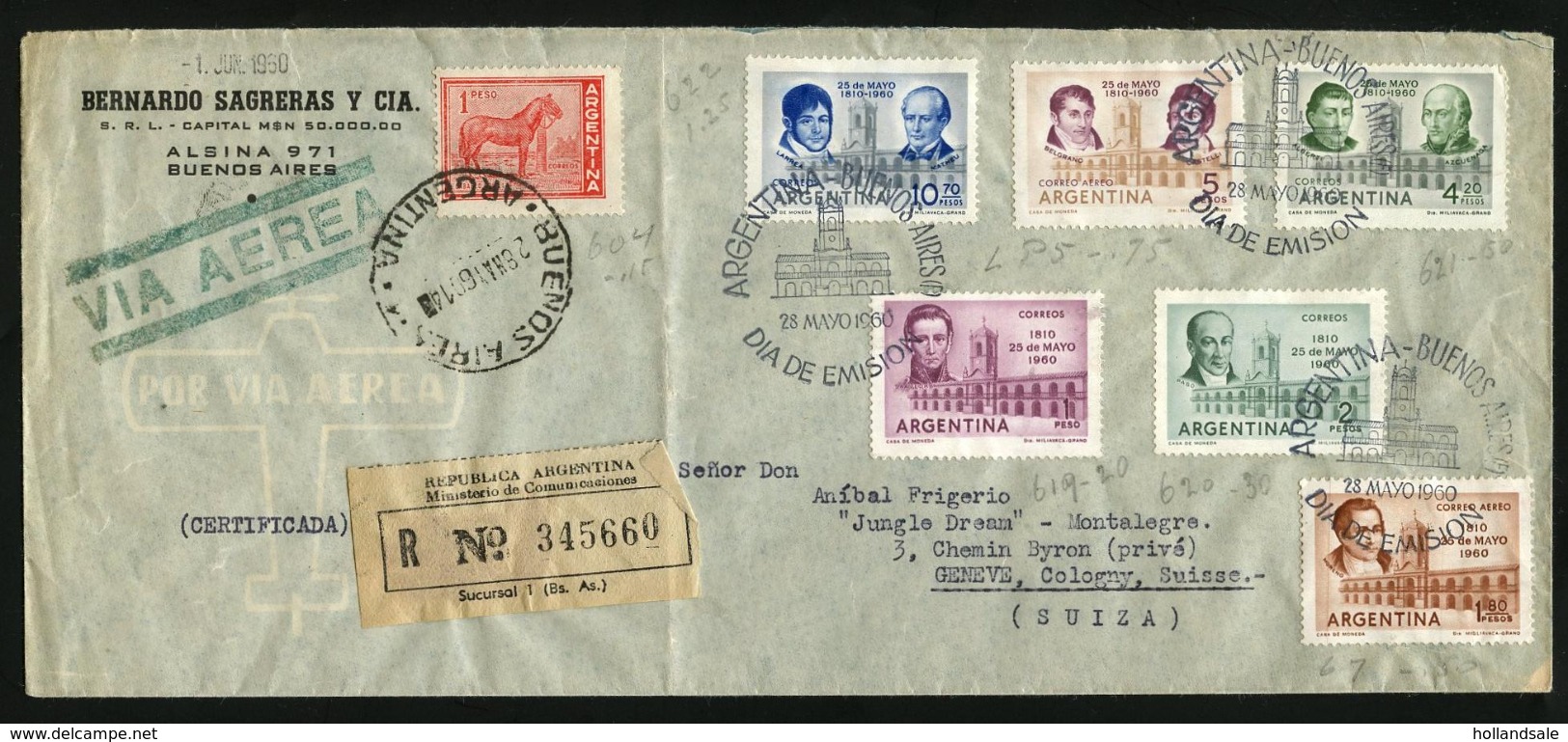 ARGENTINA - May 28, 1960 Registered Cover Sent To Geneva, Switzerland. (d-221) - Brieven En Documenten